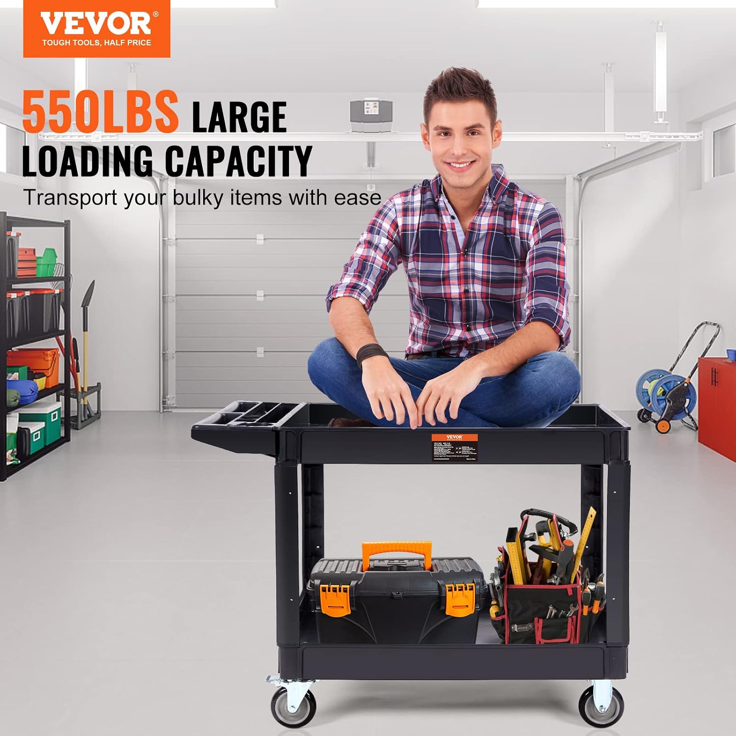 Thumbnail 1 de VEVOR 2 Shelf Utility Service Cart, 550 lb Capacity, PP Rolling Cart
