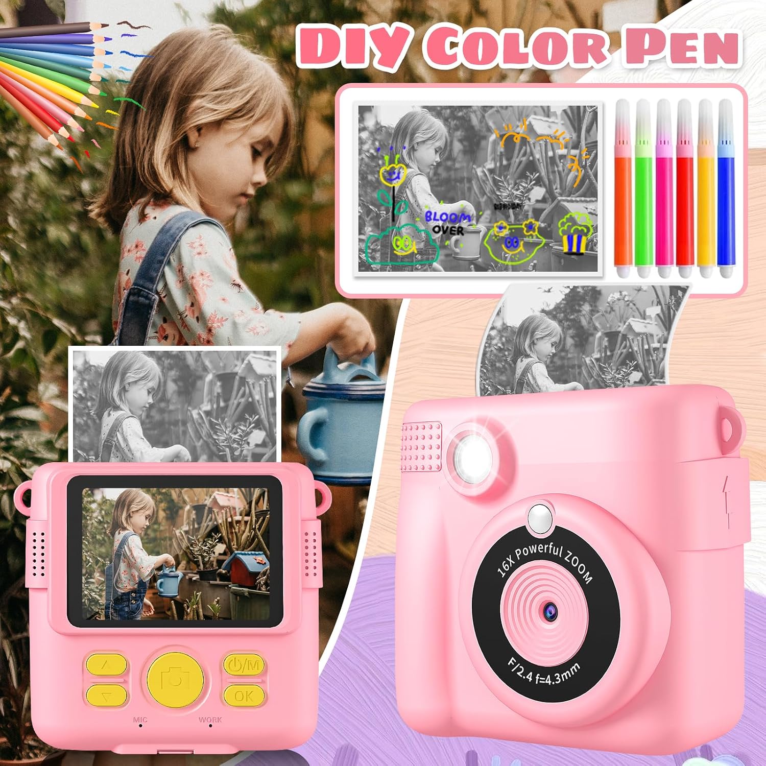 Detalle 2 de Kids Instant Print Camera 1080P with 32GB card
