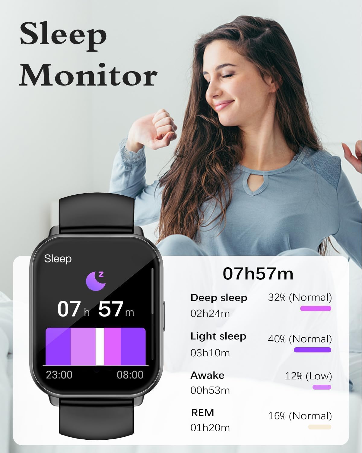 Detalle de RUIMEN Montre Connectée Homme/Femme avec Appel Bluetooth, 113 Modes Sport et IP68 – Écran AMOLED 1,83