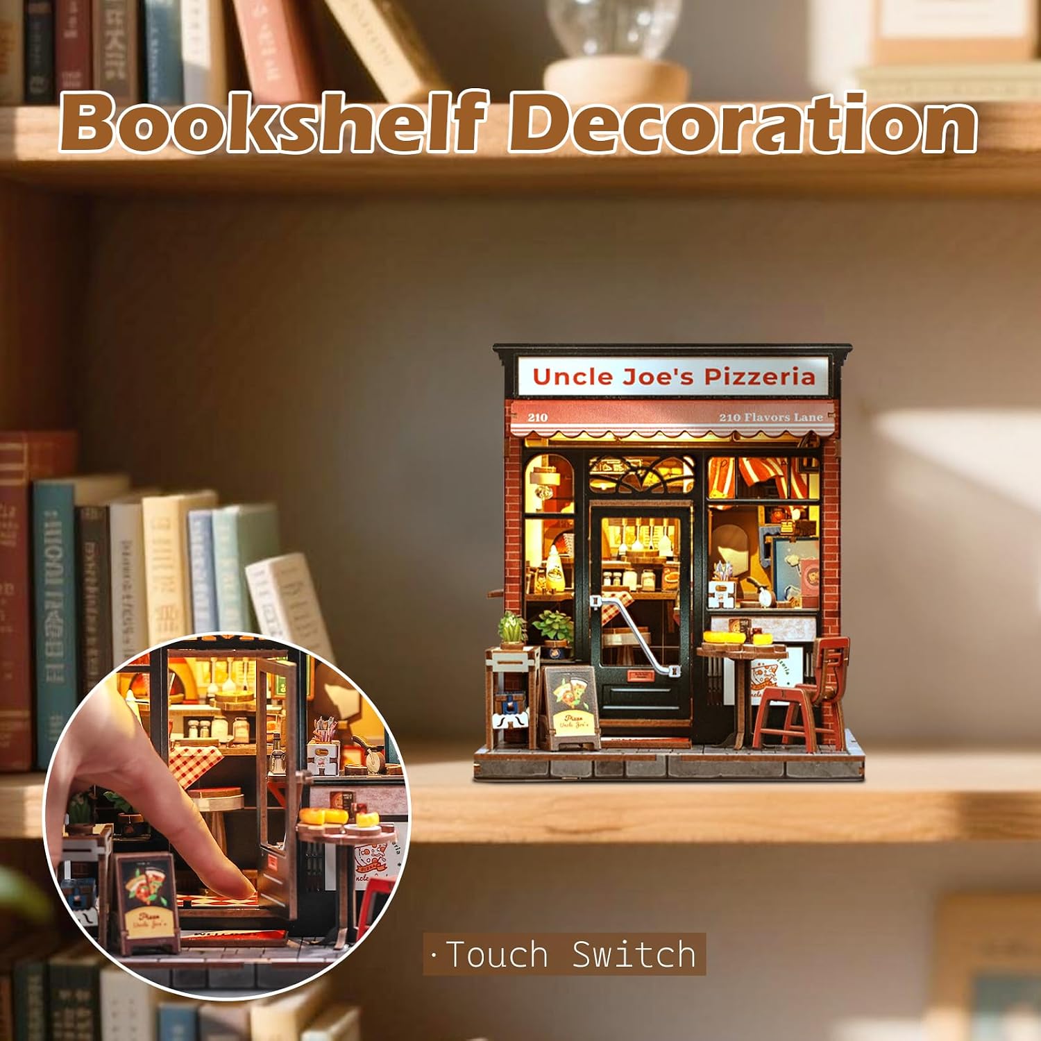 Detalle de Fsolis Book Nook Kit, DIY Miniature House - Uncle Joe's Pizzeria