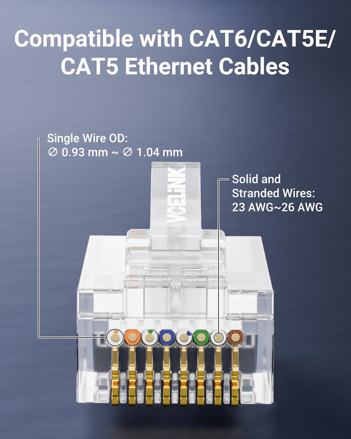 Detalle 2 de VCE RJ45 Pass-Through Connectors (Gold-Plated) 50 Pack for Cat6/5e