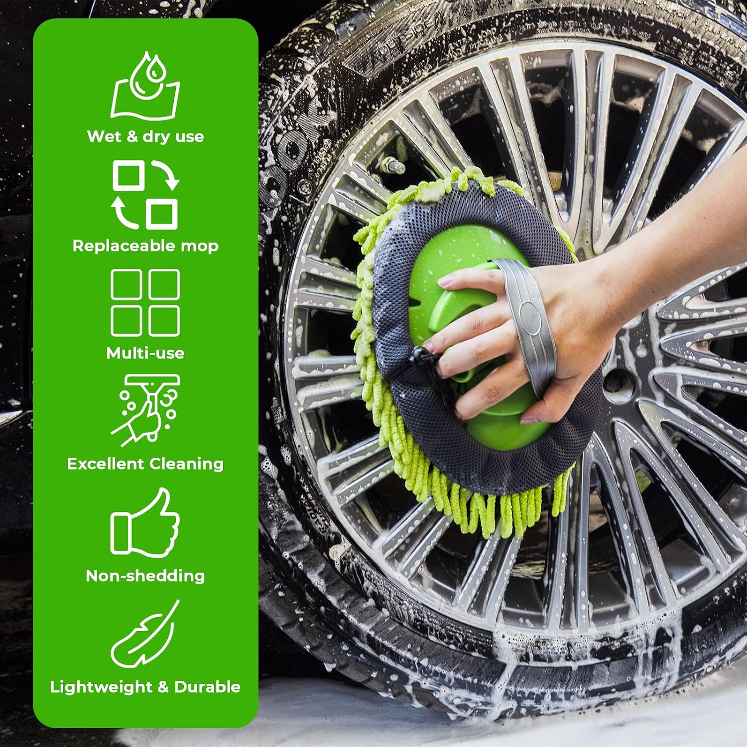 Thumbnail 4 de Bemece Car Wash Brush Kit with 43.3" Telescopic Handle (2-in-1 Chenille Microfiber Mop Heads)