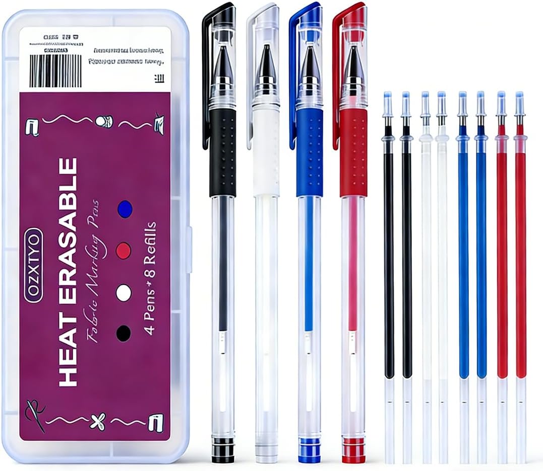 Detalle de OZXTYO Heat Erasable Fabric Marking Pens, 4 Colors with 8 Refills