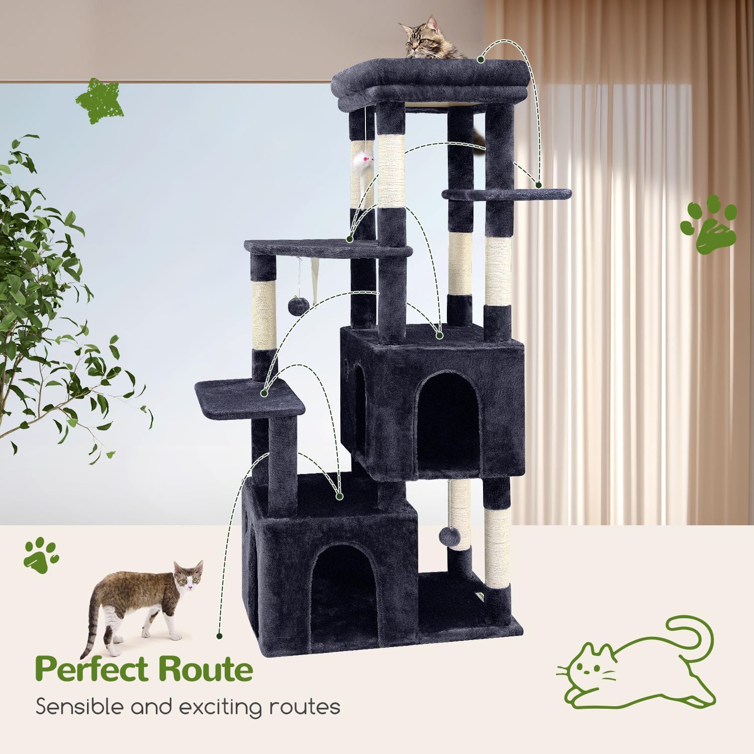 Detalle 1 de Globlazer F61 Cat Tree for Large Cats, 61-Inch, Six Levels, Dark Gray