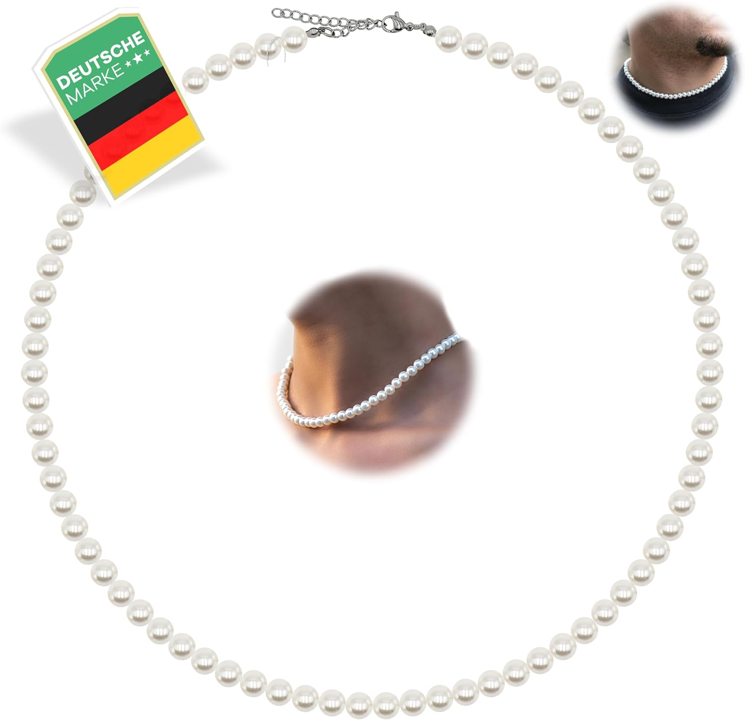 Detalle de Netrox Perlenkette mit verstellbarer Edelstahlkette und Geschenkbox – für Damen & Herren
