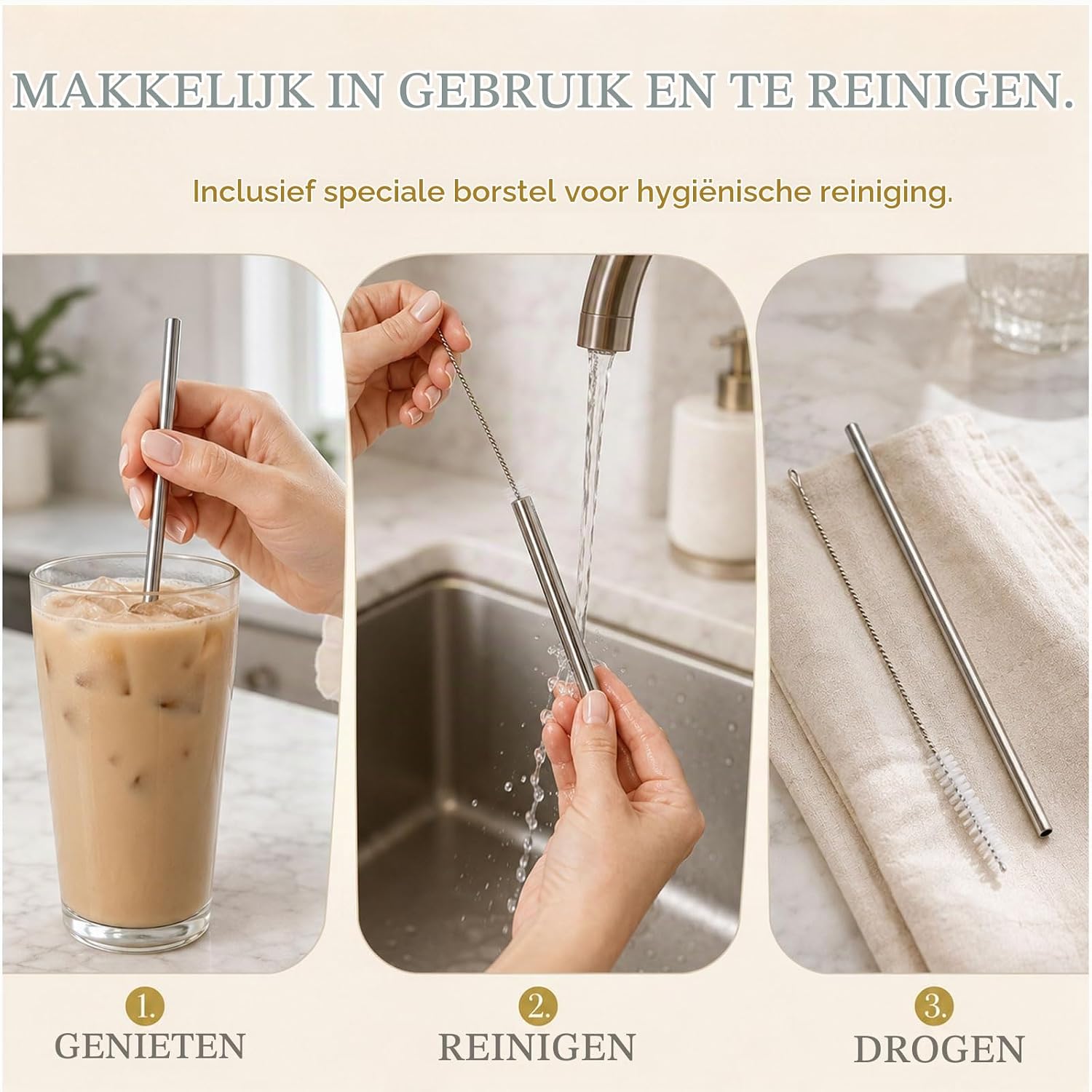 Detalle 2 de Rokahebi 6-delige reisbestekset met etui, rietje en reinigingsborstel
