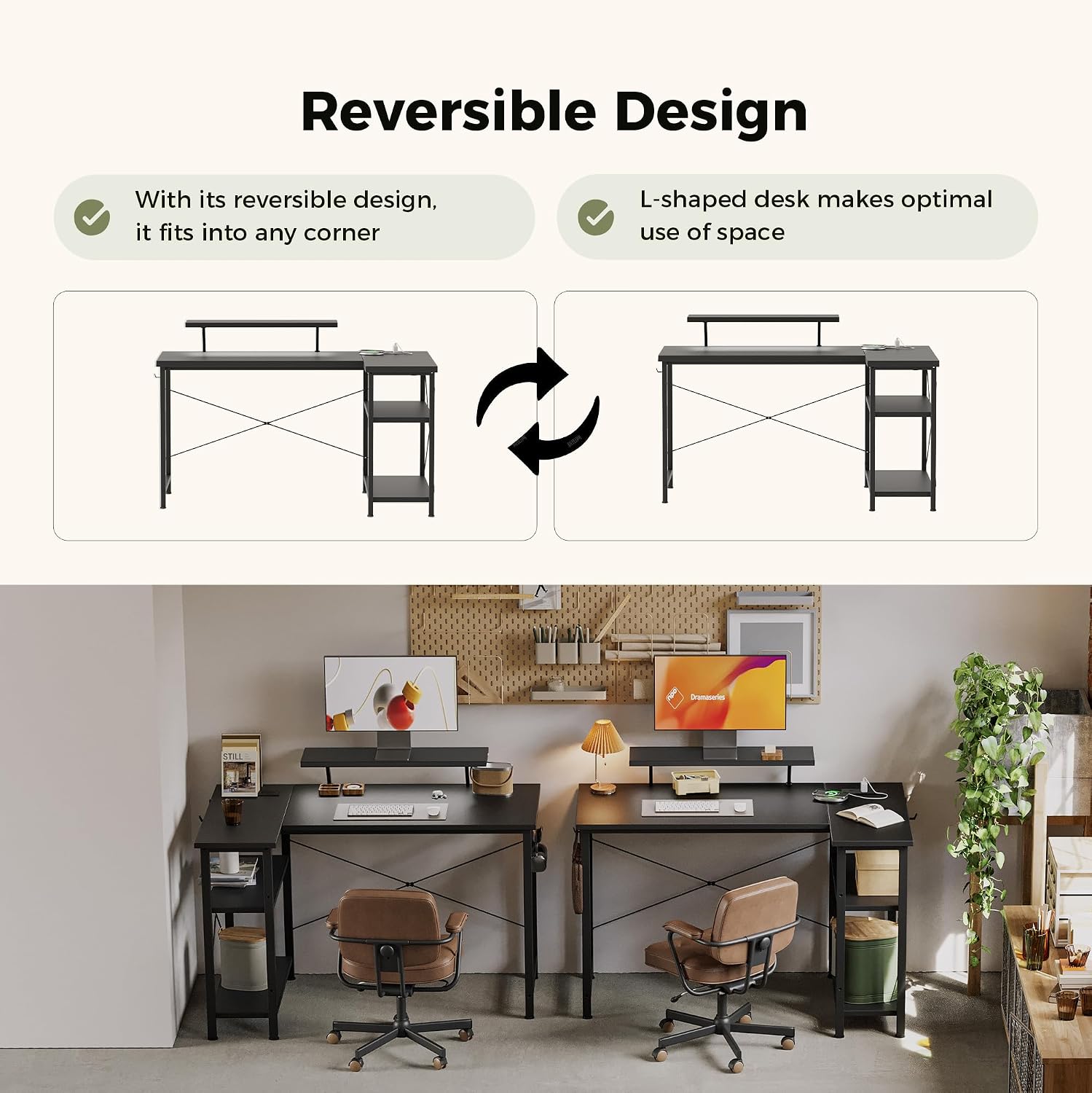 Thumbnail 3 de Mericonia Small L-Shaped Desk with LED (120x70cm) and Monitor Stand, Black