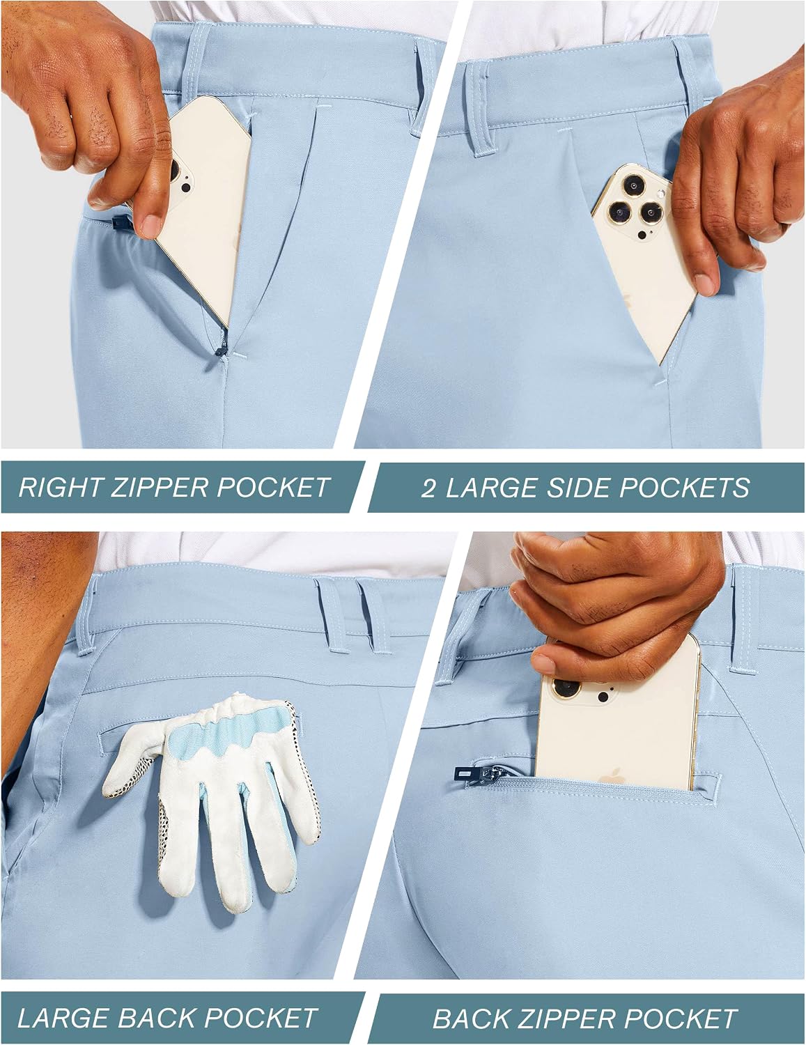 Detalle 2 de PULI Men's Golf Dress Shorts Flat Front Hybrid 7 Inch Lightweight Quick Dry Chino