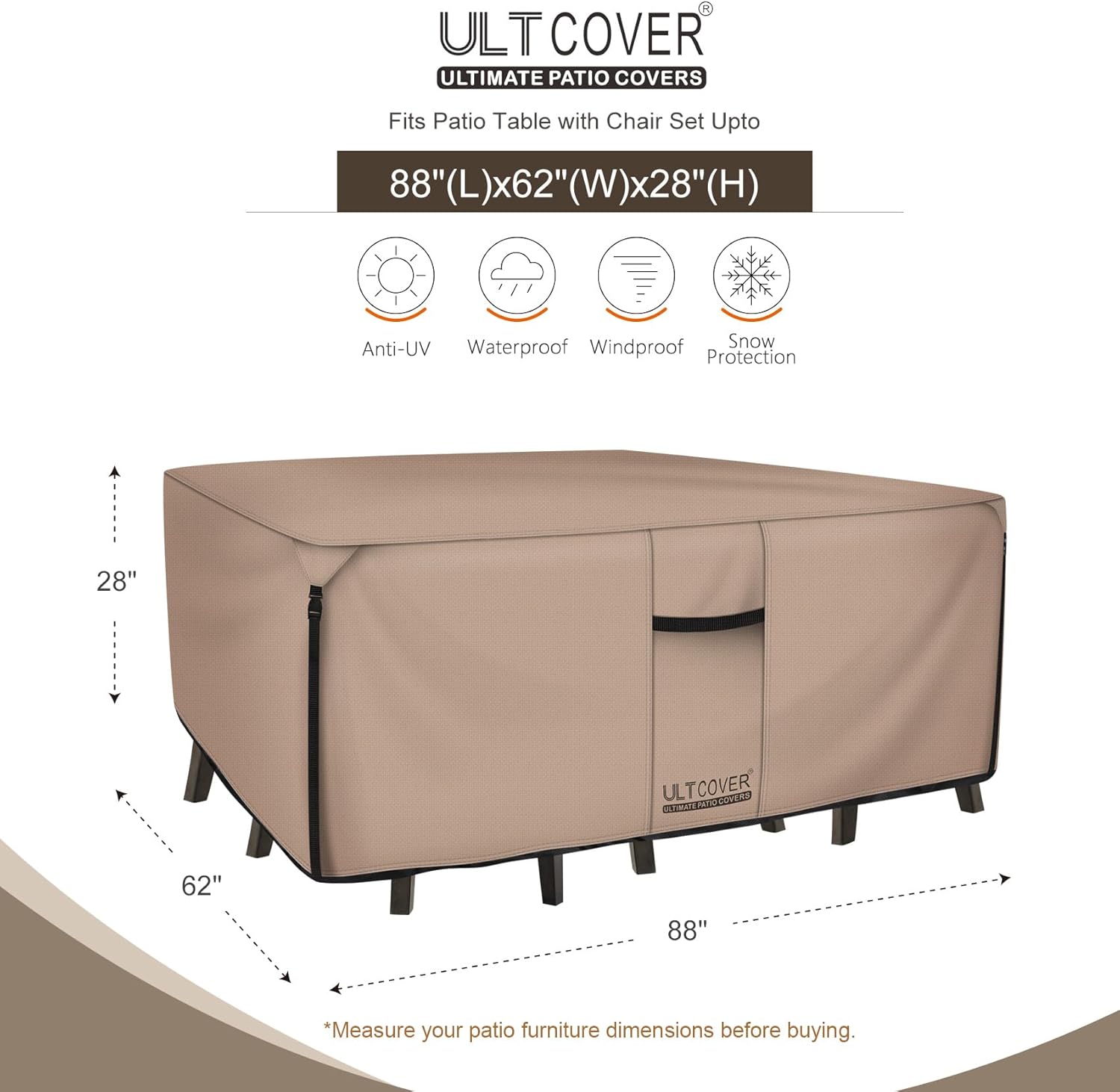 Thumbnail 1 de ULTCOVER Patio Table Cover 88 x 62 inch