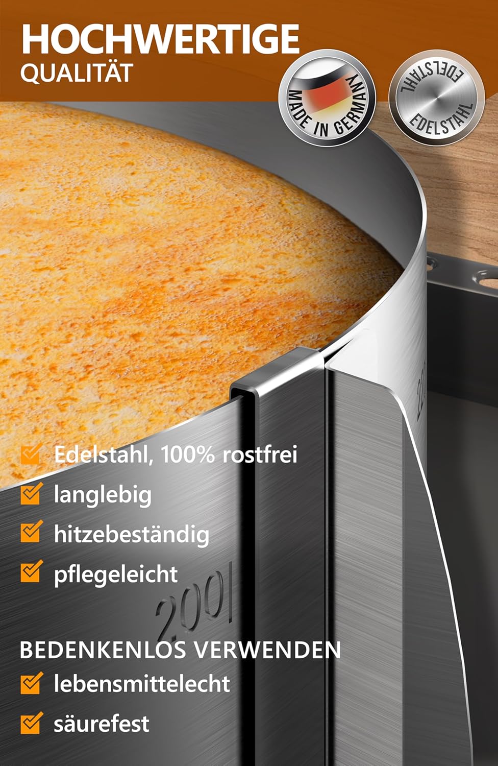 Detalle de 4smile Tortenring verstellbar hoch 8,5 cm – Edelstahl, Ø 16–30 cm
