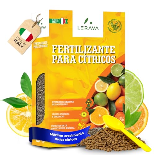 Detalle de LERAVA Abono cítricos (800 g): fertilizante orgánico para limoneros, naranjos y más, con vaso dosificador