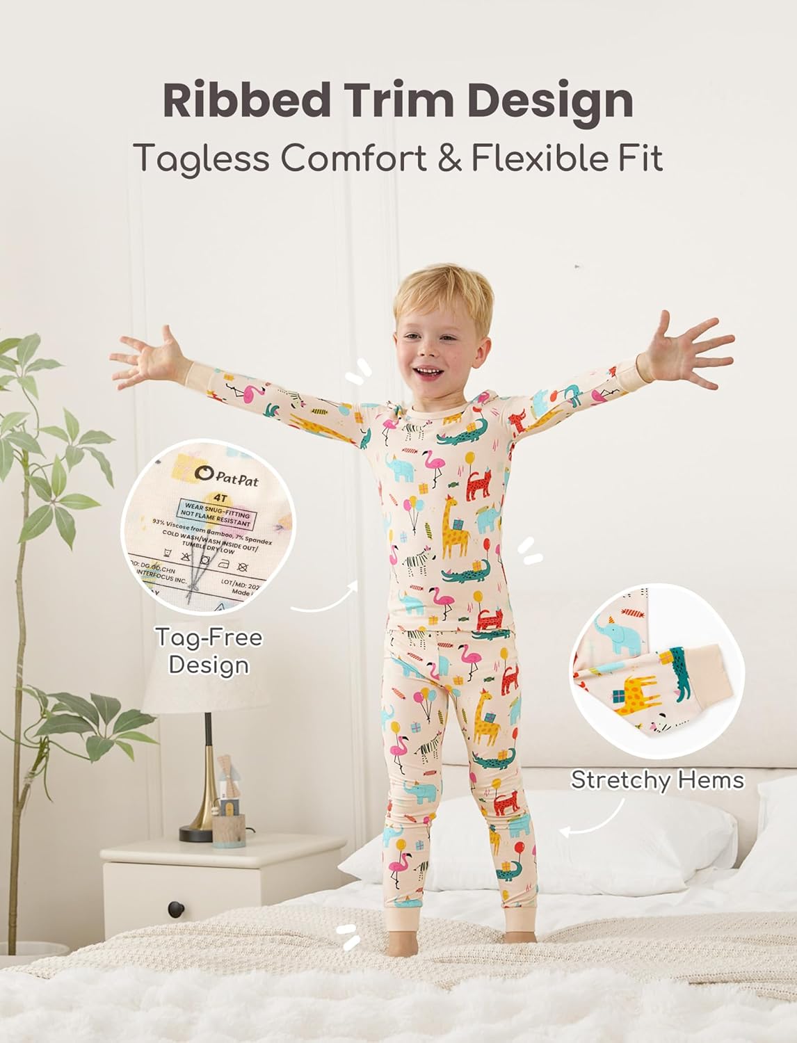 Detalle de PATPAT Bamboo Viscose Toddler Pajama Sets (93% Viscose from Bamboo) — Ultra-Soft Snug Fit Sleepers