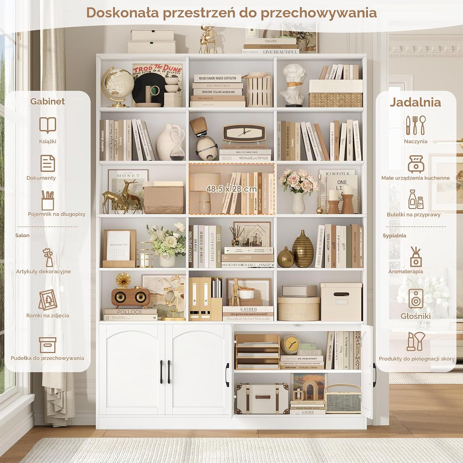 Thumbnail 4 de FirFurd P790 – biały regał na książki z drzwiami, 7 poziomów, 209 cm