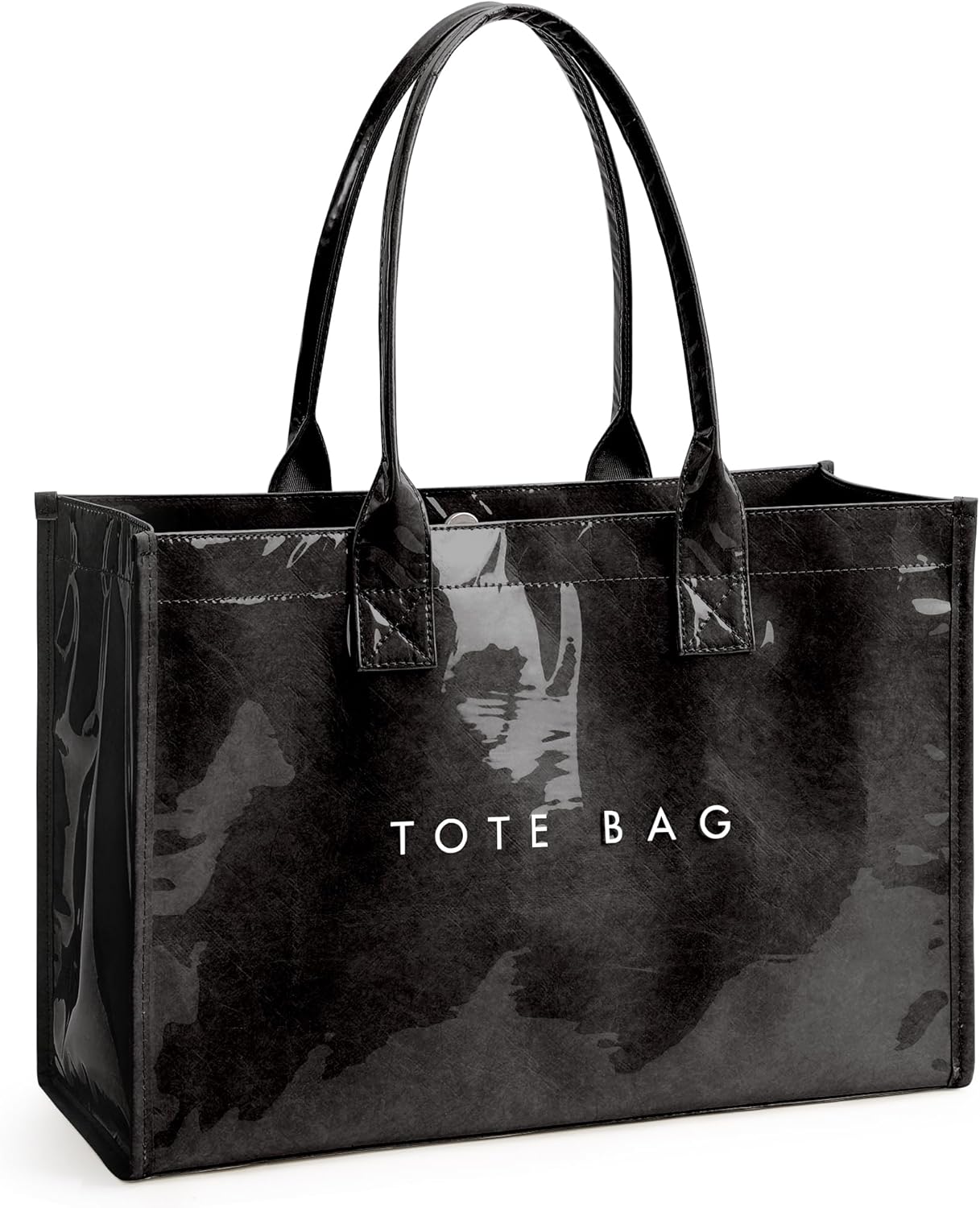 Detalle de KALIDI PVC Tote Bag with Kraft Paper Look, Top Handle Work Handbag