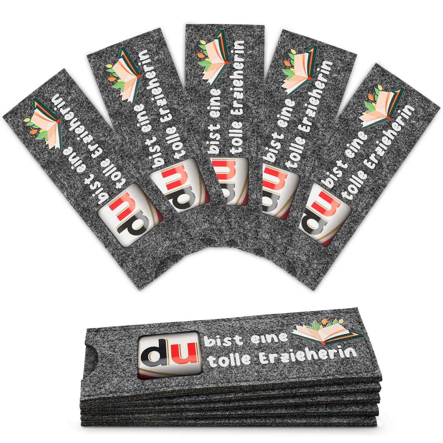 Thumbnail 6 de 20 Filz-Hüllen für Duplo-Schokolade mit Dankesbotschaft und Herzdesign – Geschenkverpackung für kleine Aufmerksamkeiten