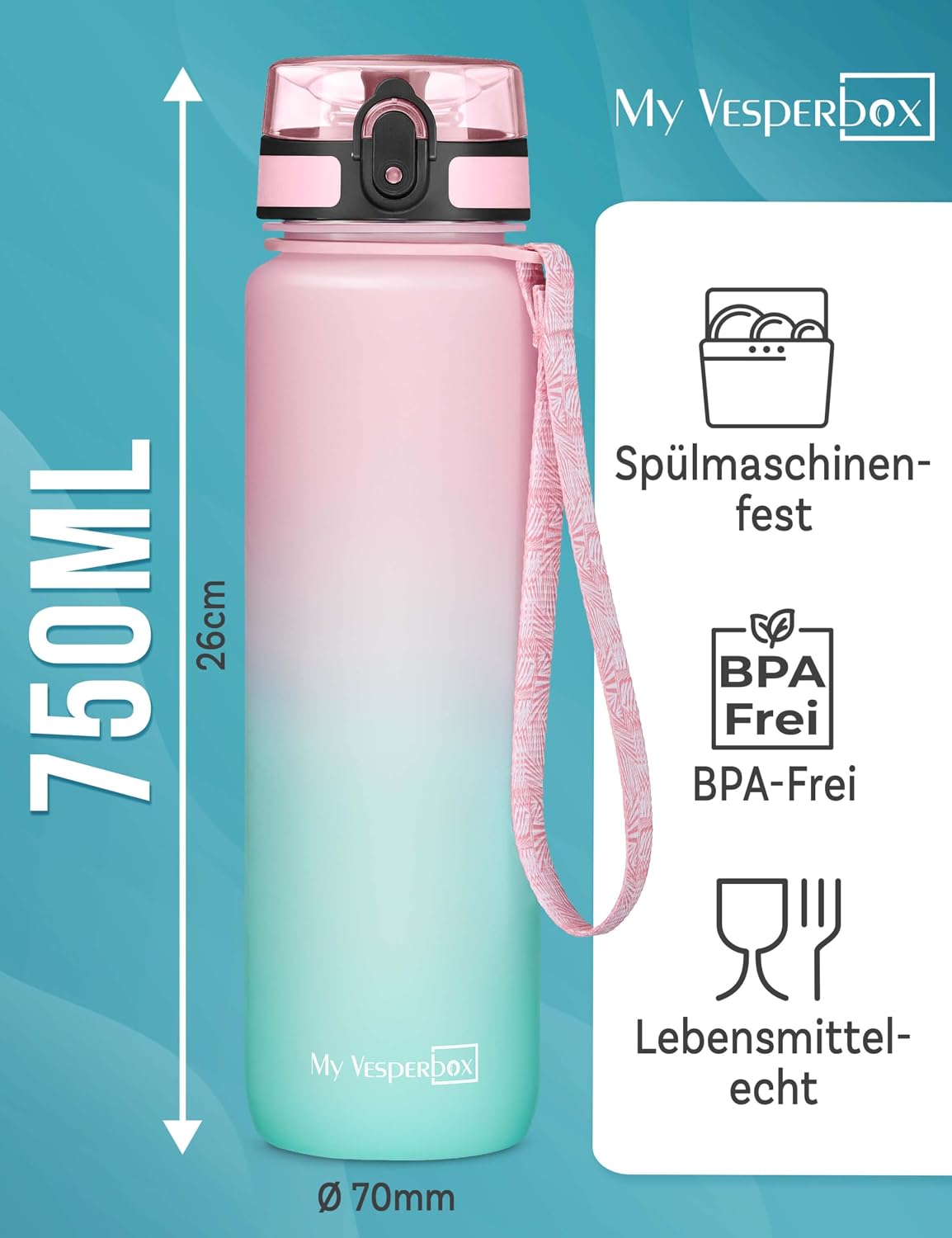 Thumbnail 1 de My Vesperbox® Kinder-Trinkflasche 750 ml: auslaufsicher auch mit Kohlensäure, inkl. Ersatzdichtung