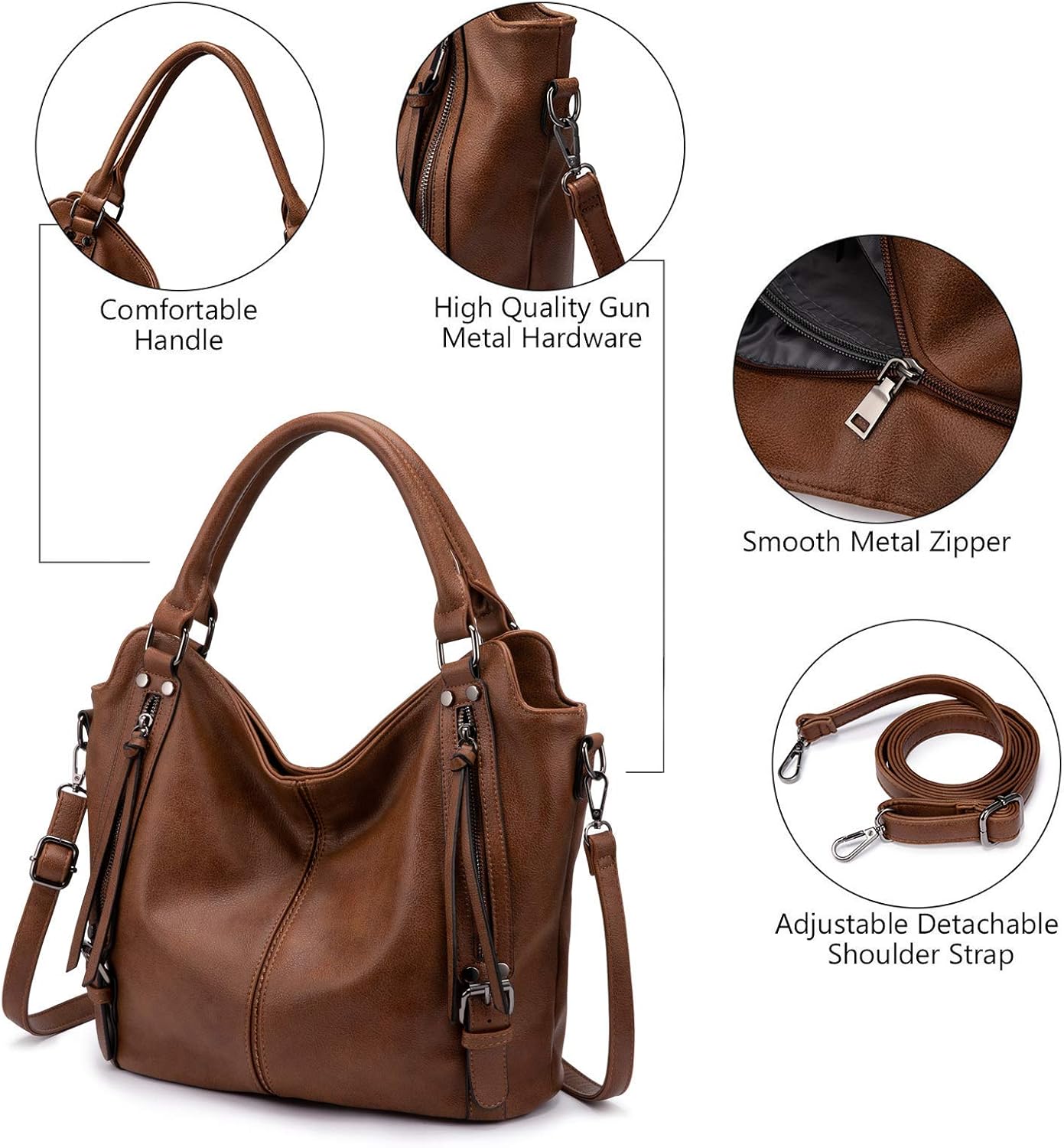Detalle de Realer Borsa Donna Set Medio 2 Pezzi Marrone (Hobo/Tote, Clutch) in ecopelle