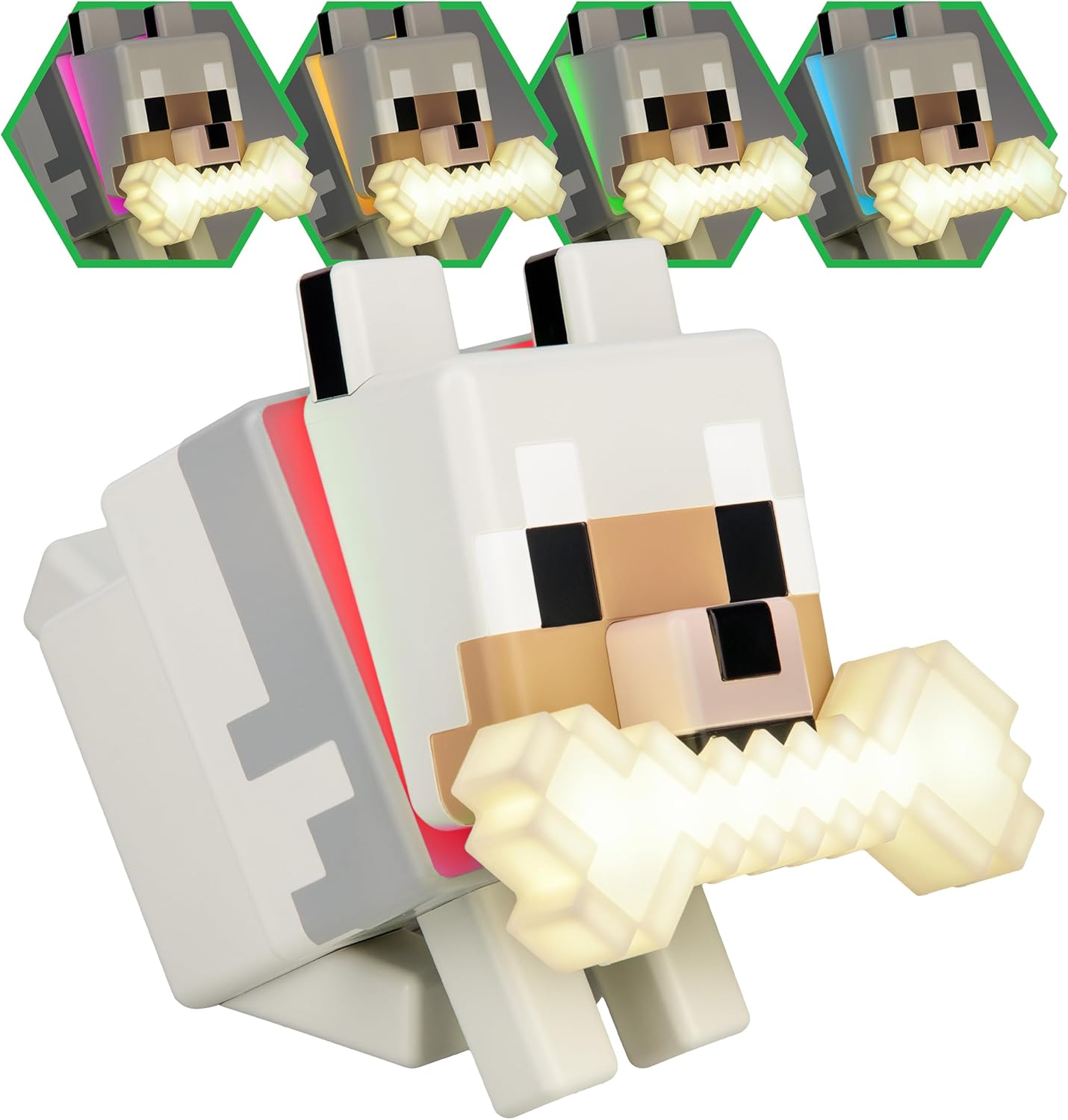 Thumbnail 2 de Paladone GloBuddies 3D-Farbwechsel-Licht Wolf aus Minecraft – offiziell lizenziertes LED-Nachtlicht (batteriebetrieben)