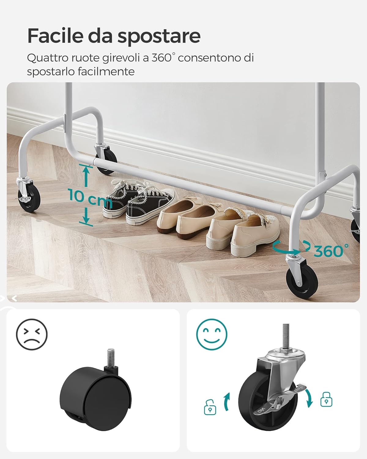 Thumbnail 4 de SONGMICS Stand appendiabiti con rotelle e barra estensibile HSR011W01 (carico fino a 130 kg)