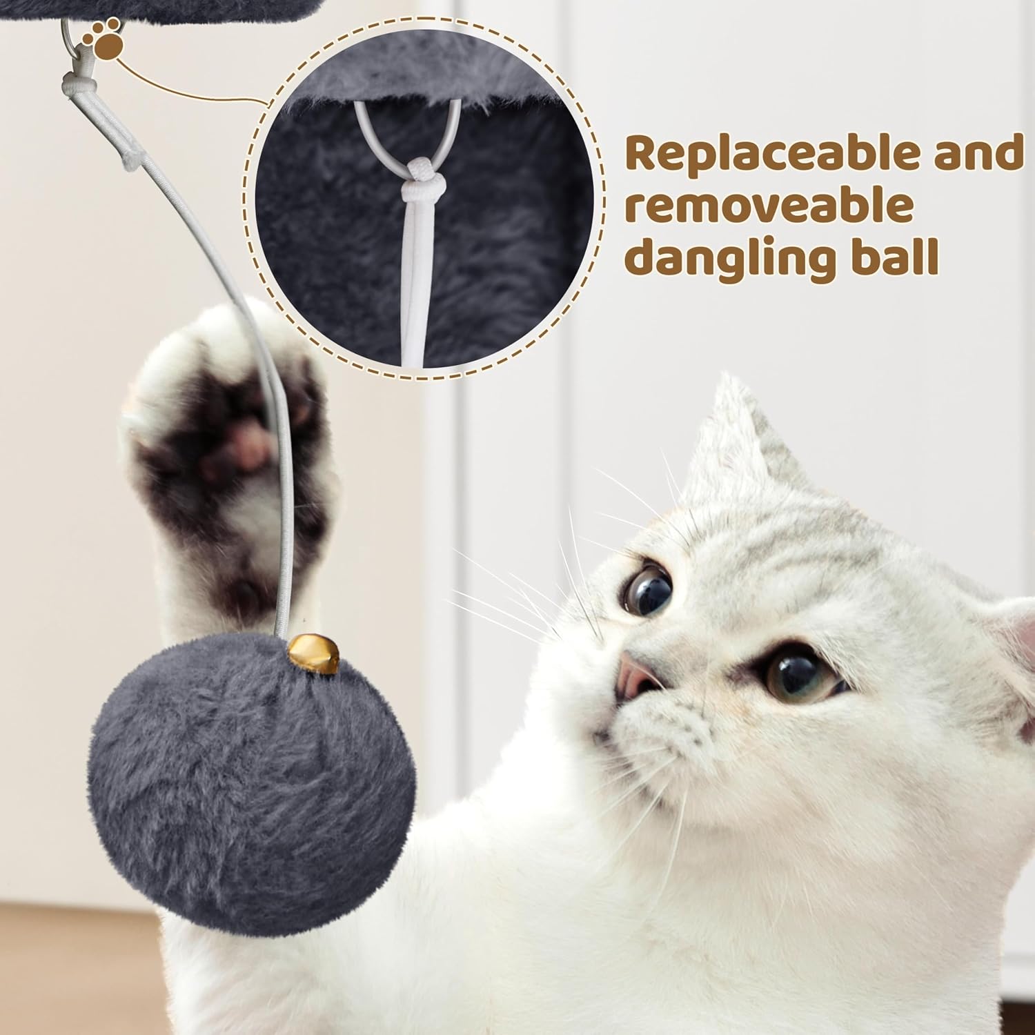 Detalle 1 de Yaheetech 59cm Basic Cat Tree Tower with Soft Plush Perches, Condo & Hanging Ball (Dark Grey)