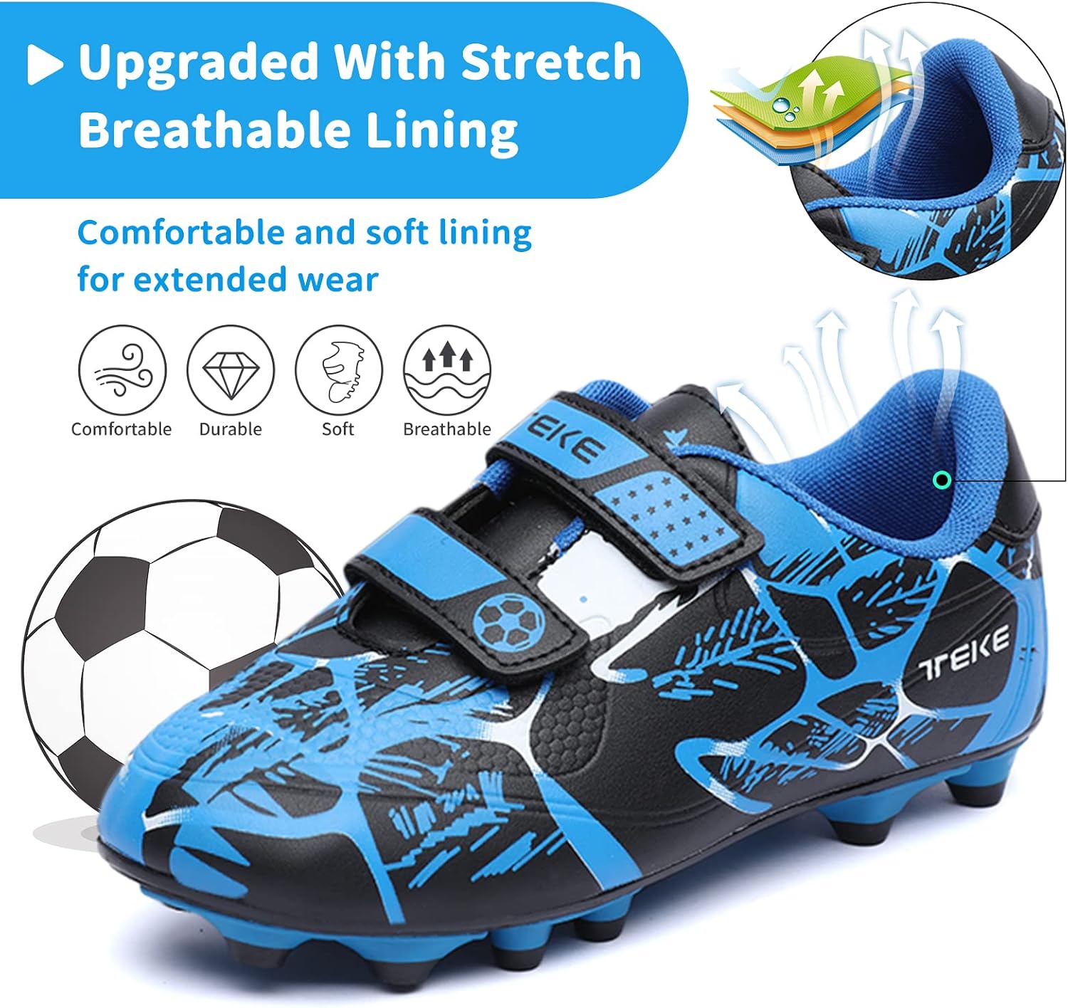 Detalle de Kids Boys Girls FG/AG Football Boots Trainers – Hook & Loop Anti-Collision Cleats for Indoor/Outdoor Play