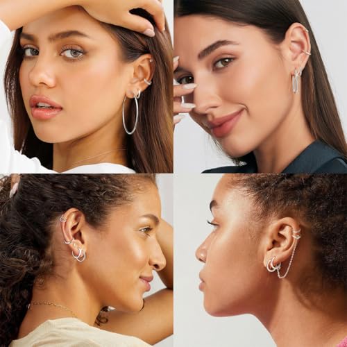 Thumbnail 4 de ZKGYUS set de 4 pares de pendientes de aro de plata (acero inoxidable) 8/10/12/14 mm