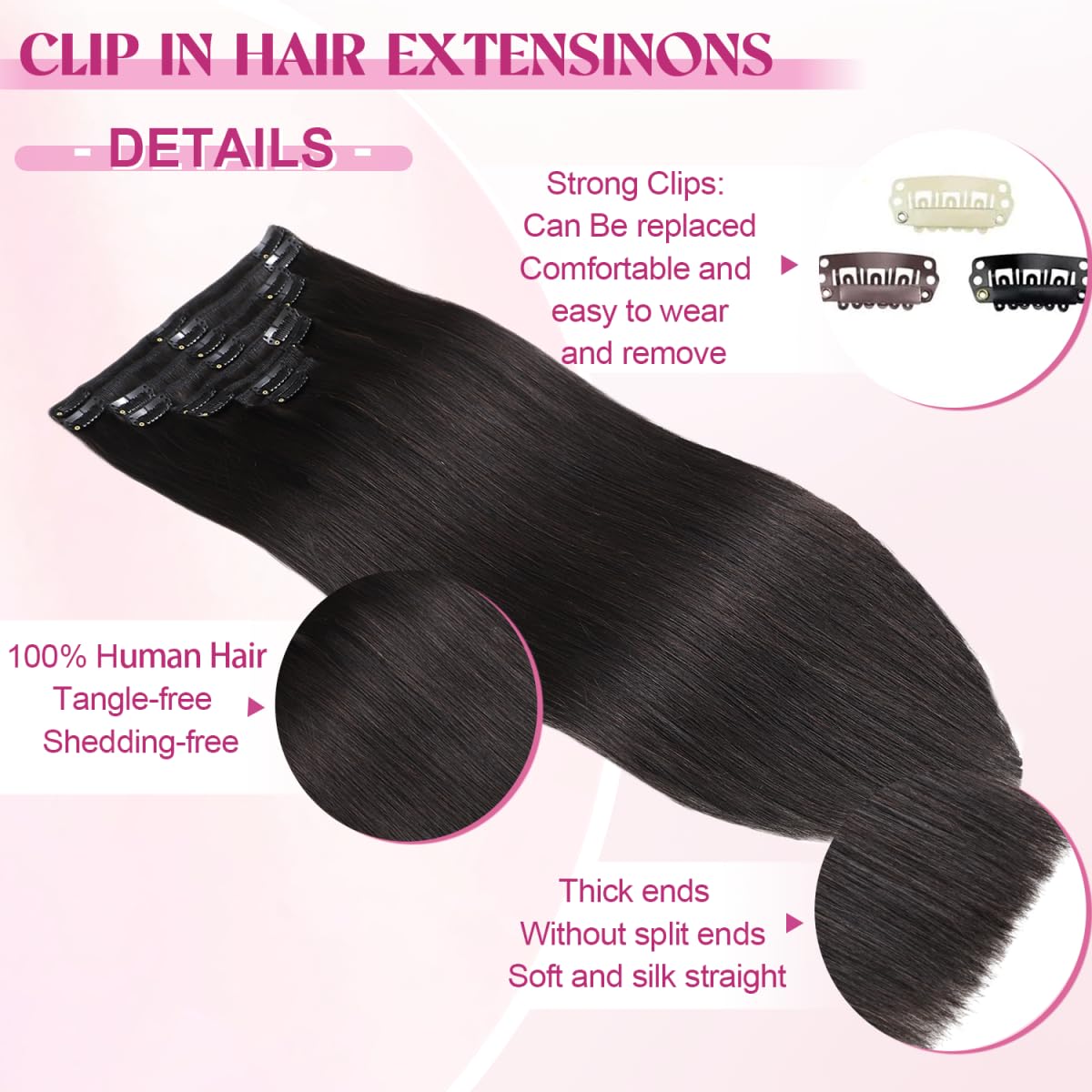 Detalle de 100% Remy 20 Inch Clip-In Hair Extensions 105g ๐โ