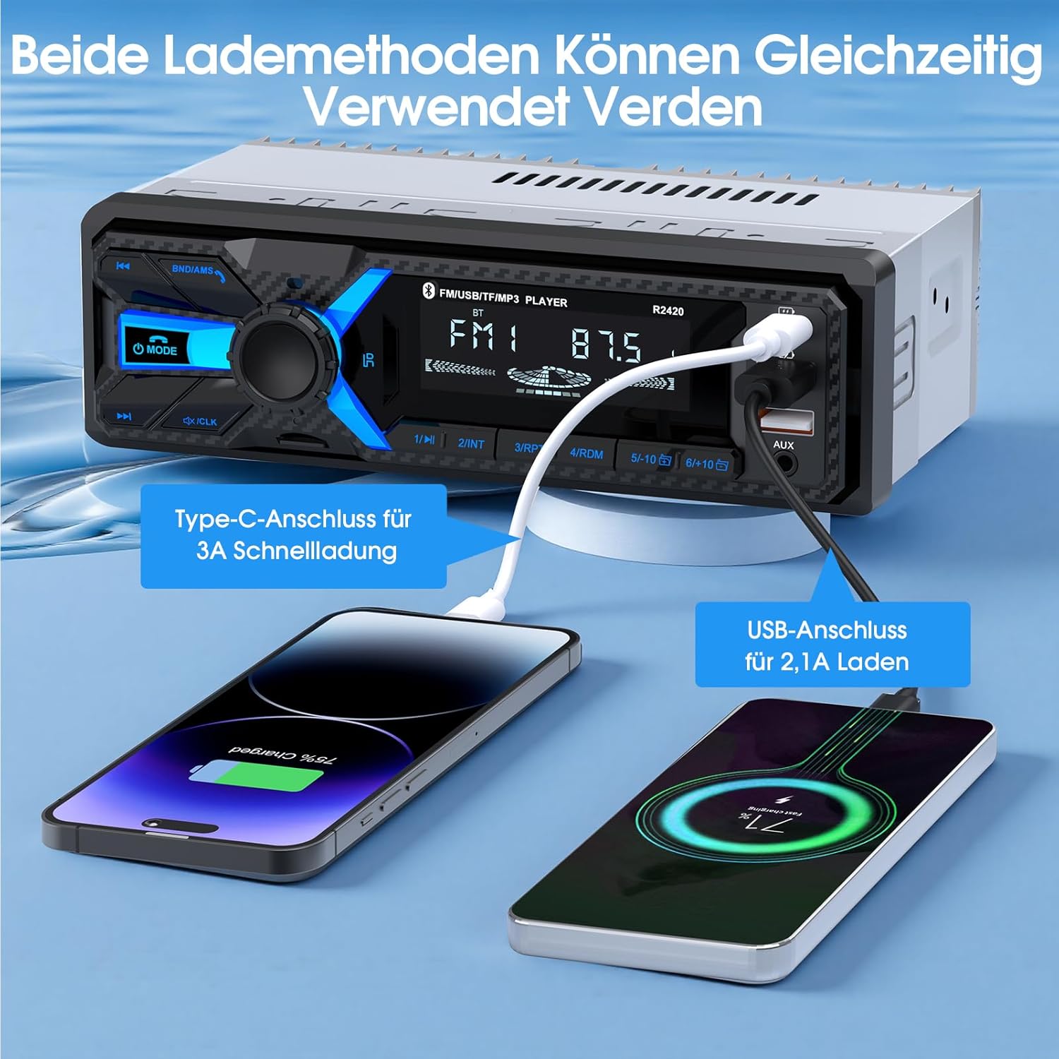 Thumbnail 1 de CENXINY RDS 1-DIN Bluetooth Autoradio mit Bluetooth 5.0, DSP & Typ-C-Ladeanschluss (RDS, 30 Sender)