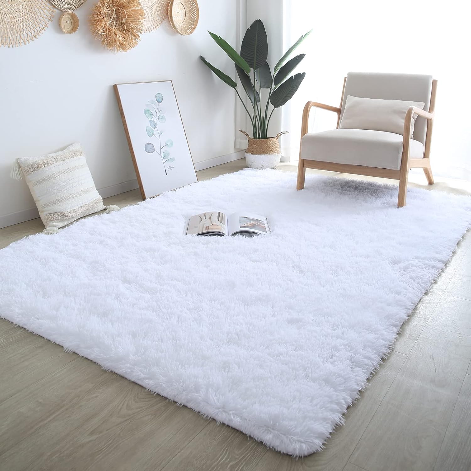 Detalle de White Shag Area Rug 5x8 for Living Room 🏠