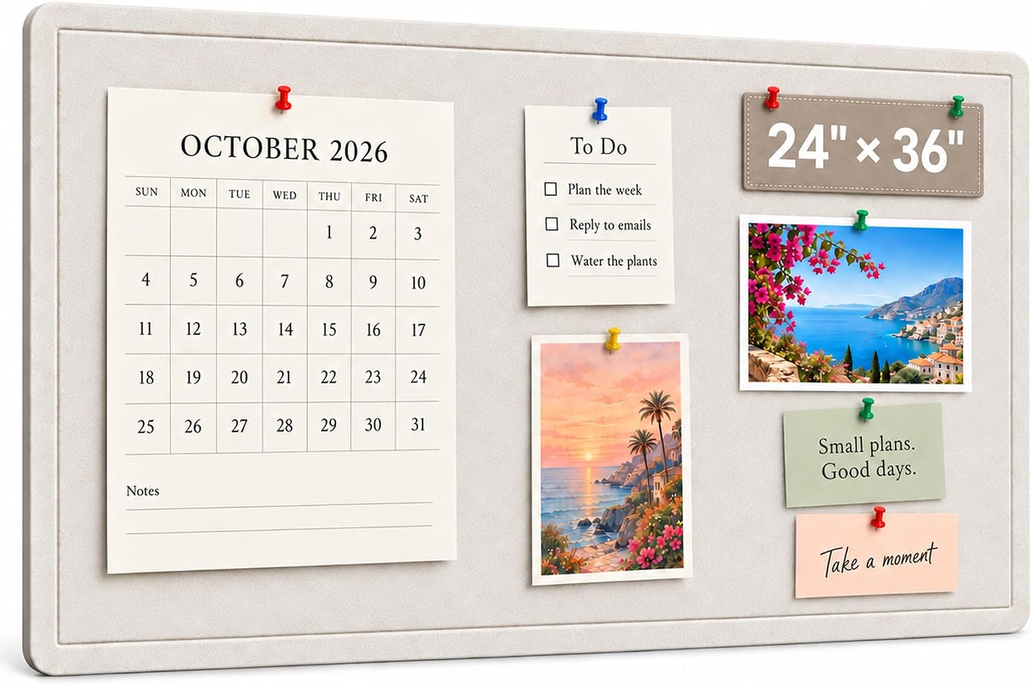 Detalle de Yunihome Foldable Felt Bulletin Board, 60 x 90 cm, White, 20 Push Pins