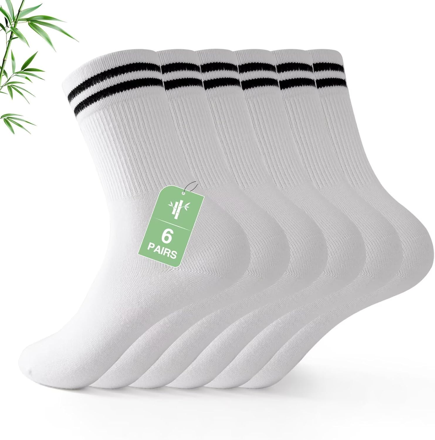 Detalle de FALARY 6/12 Pairs Bamboo Sports Crew Socks (Mens & Womens) – Breathable, Odour-Resistant