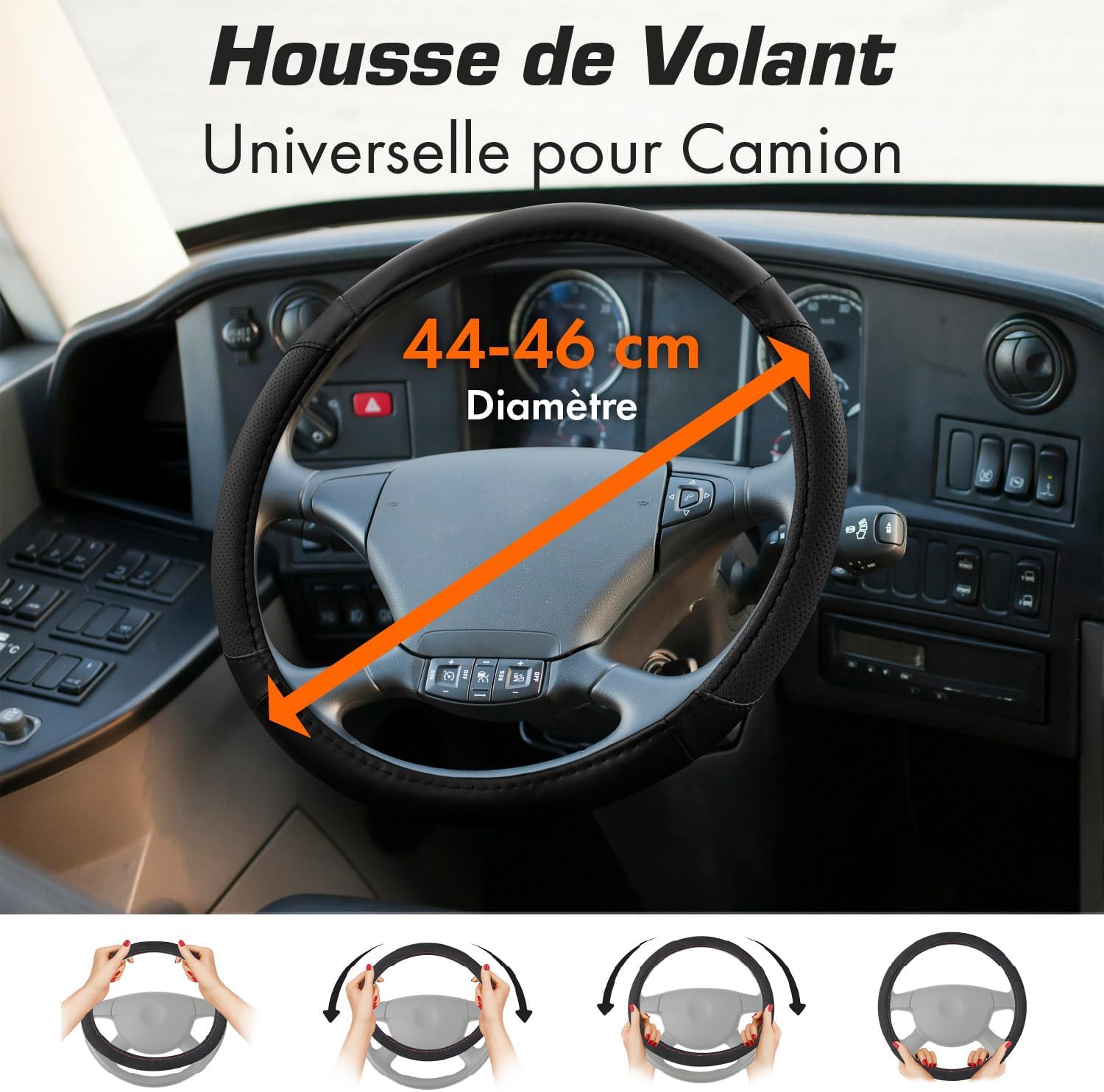 Detalle 2 de Upgrade4cars Couvre Volant Camion 44-46 cm Noir 🚚