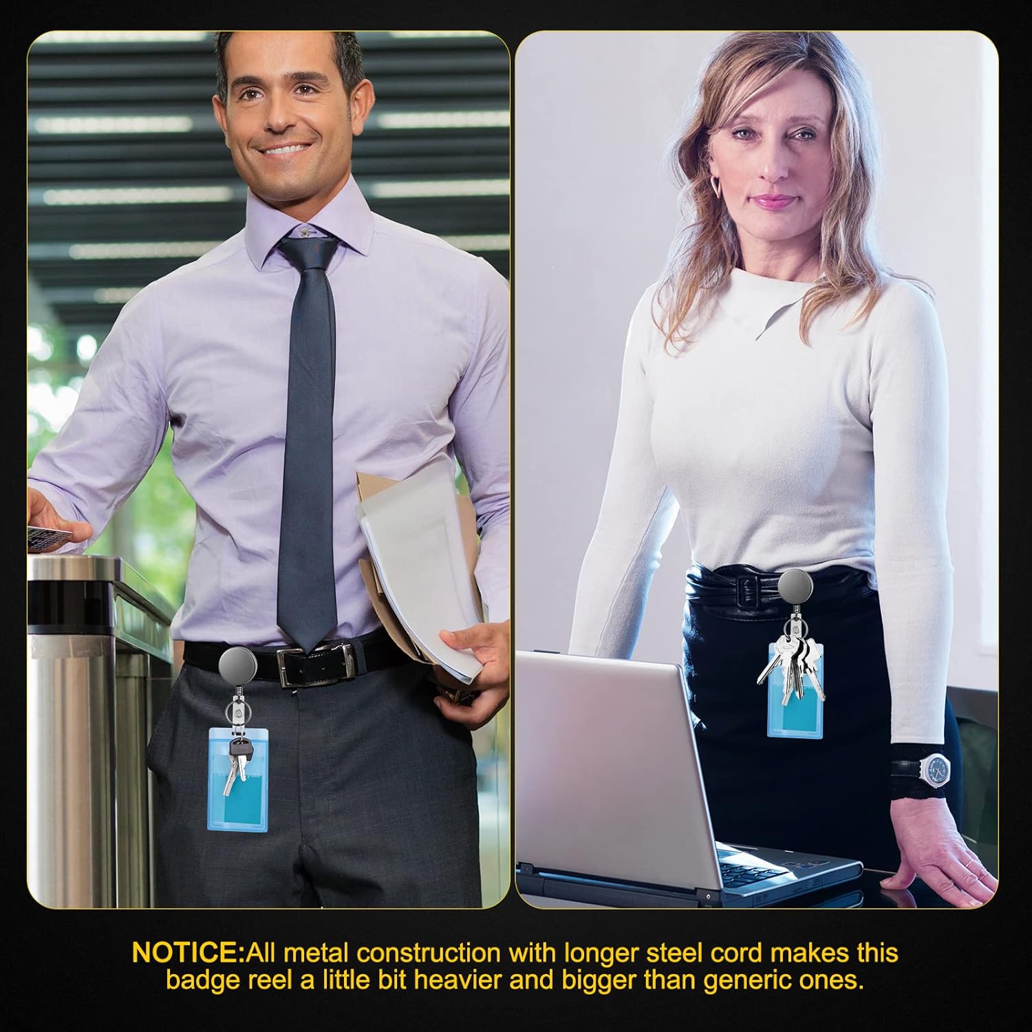 Thumbnail 4 de 2 Pack Heavy Duty Retractable Badge Reels – Premium Metal Holder with Belt Clip and Key Ring