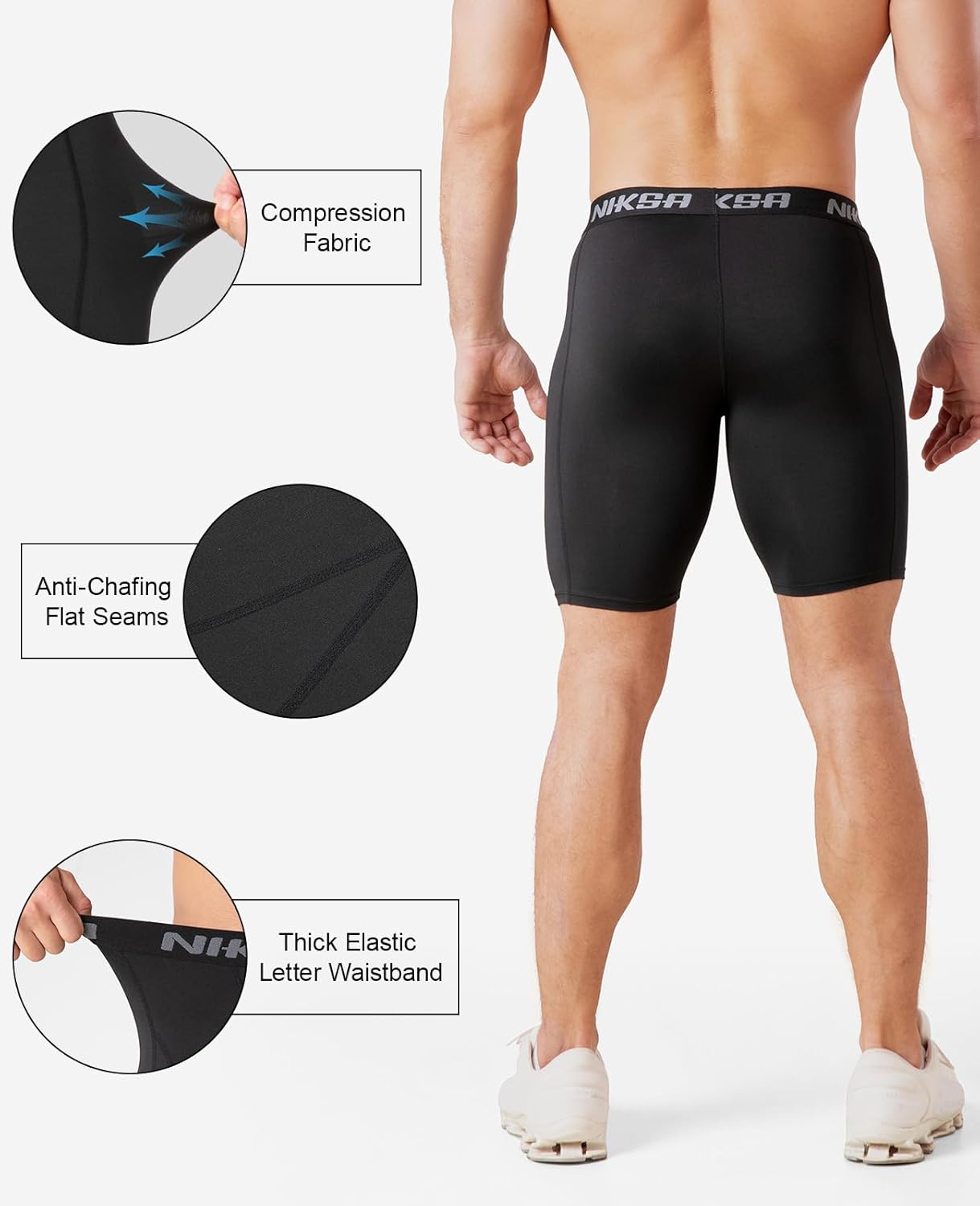 Detalle de Niksa Compression Shorts Men (2 Pack) – Anti-Chafing Base Layer for Training & Athletics