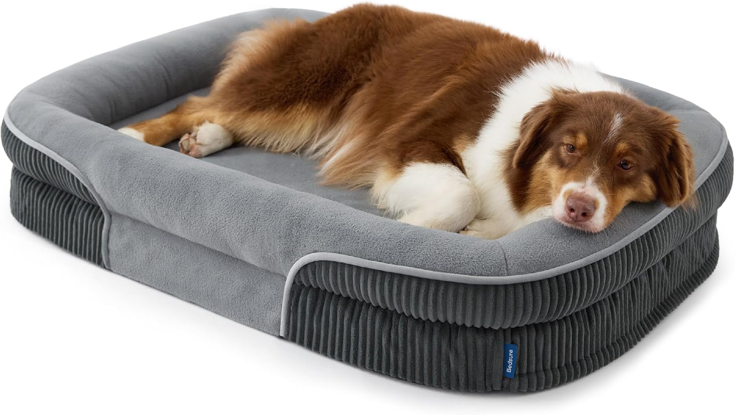 Detalle de Bedsure Orthopedic Large 360° Oval Bolster Dog Bed (Grey) – 97x71x18cm
