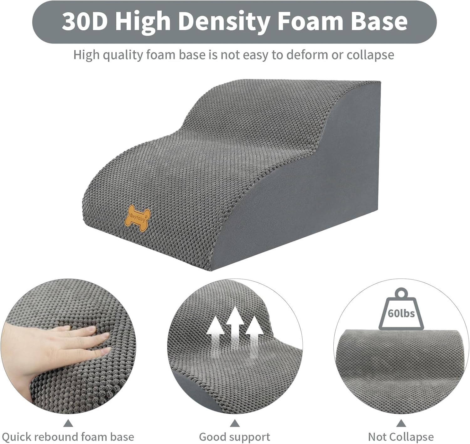 Thumbnail 2 de Nepfaivy Dog Steps Stairs for Bed – 2-Step Non-Slip Ramp with High Density Foam