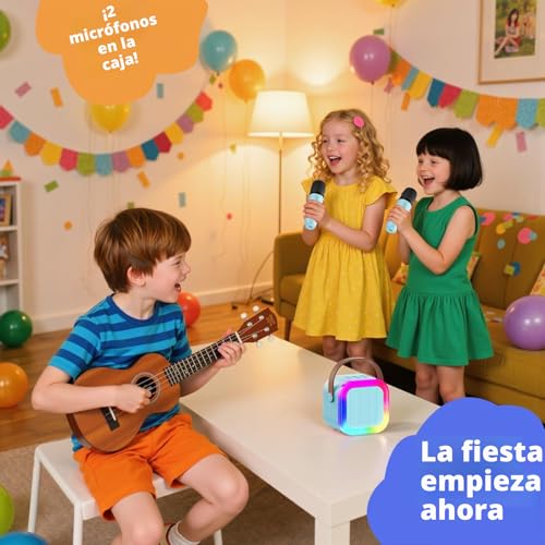 Detalle 2 de Fede Karaoke: 2 micrófonos infantiles con Bluetooth, luces LED y efectos de voz