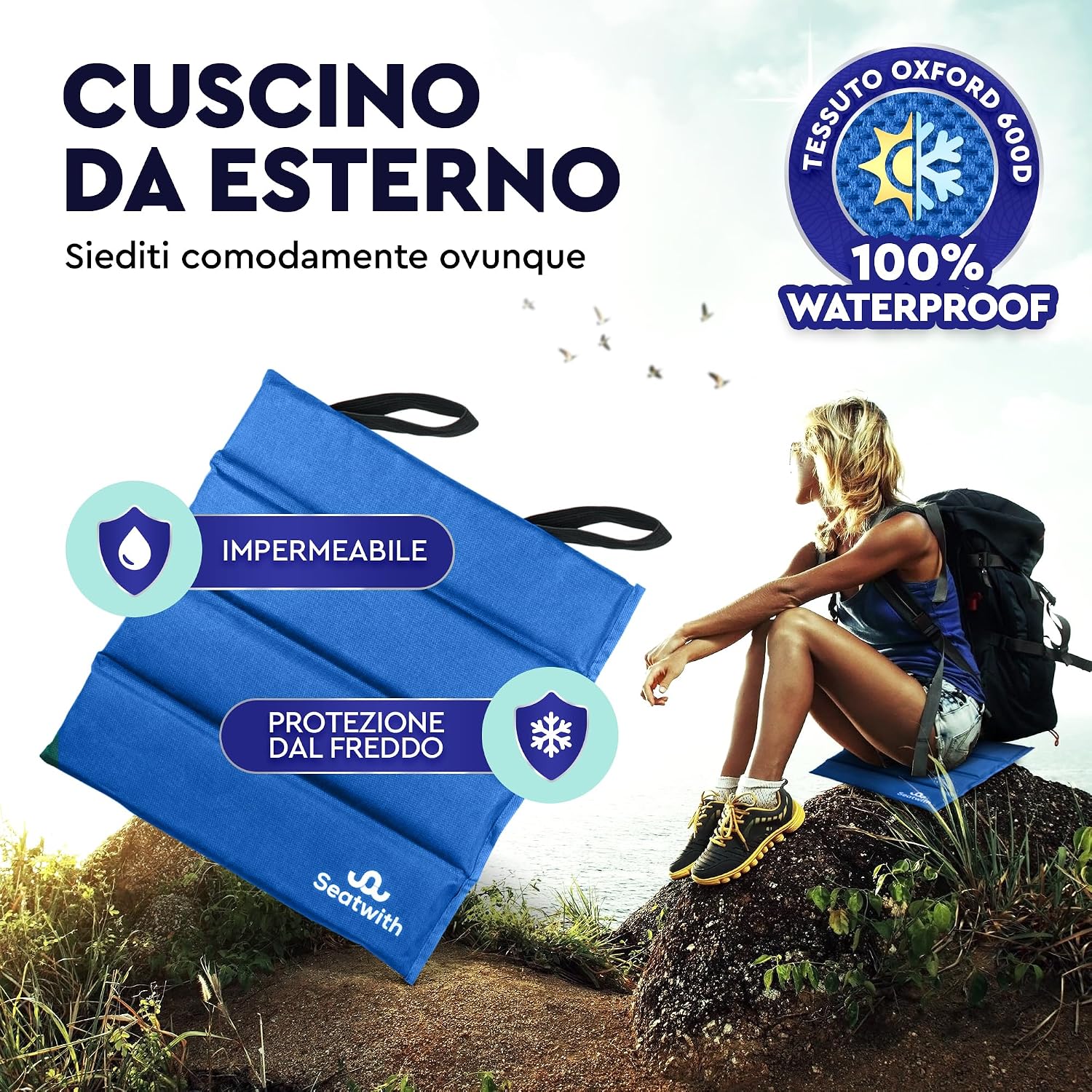 Thumbnail 1 de Seatwith Cuscino da Stadio Pieghevole 35x35 cm – Campeggio, Piscina e Picnic