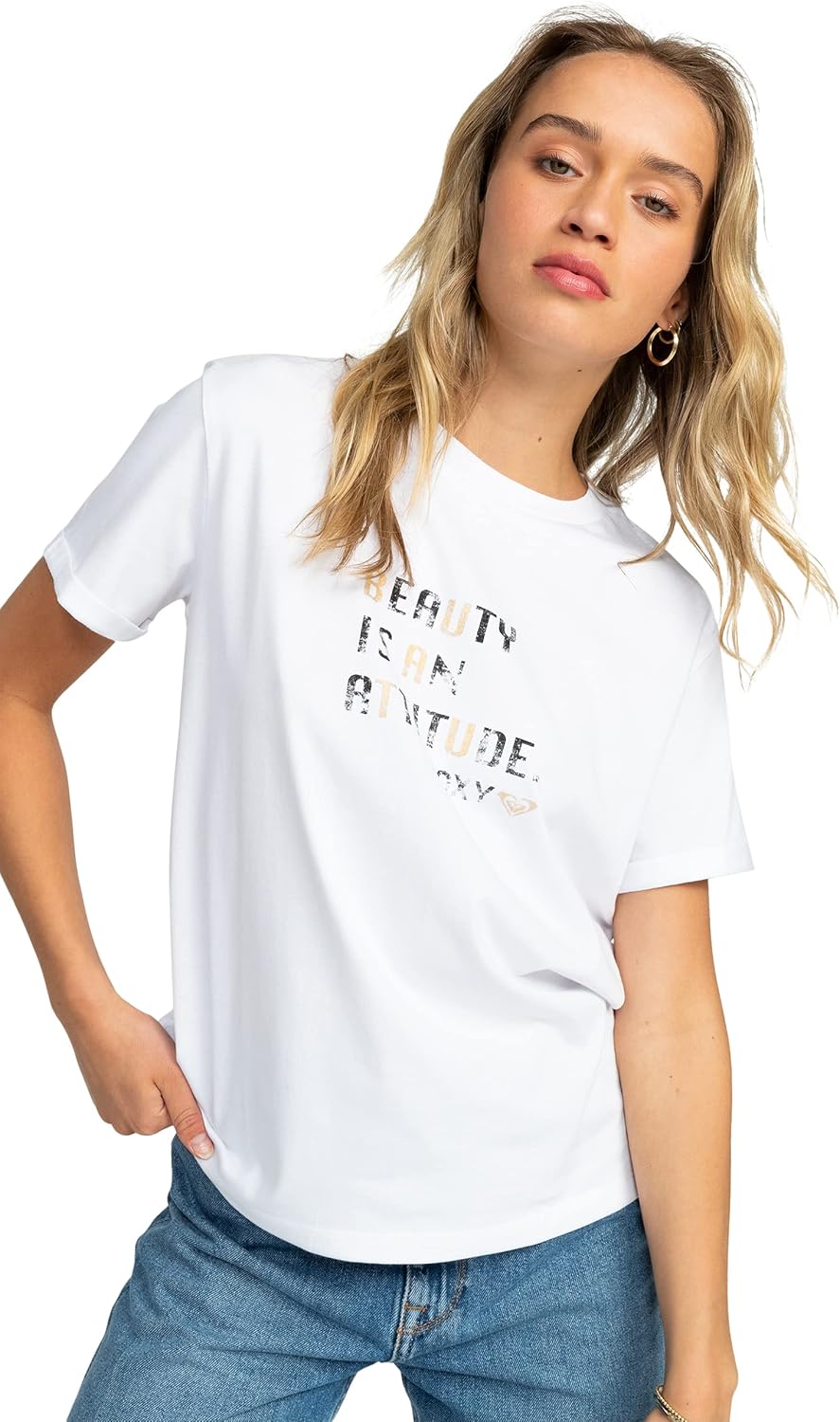 Detalle de Roxy Sparkle Evening Attitude T-Shirt Femme – Tee coton regular à manches roulotées