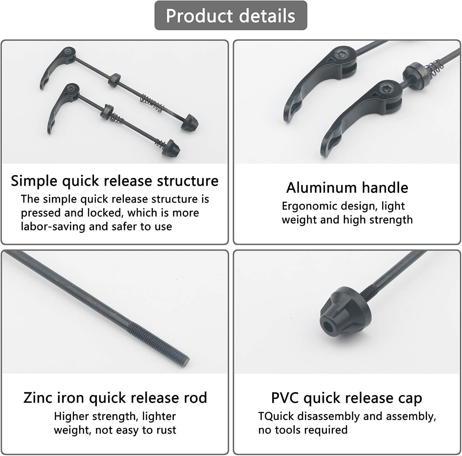 Detalle de Unxuey 2 Pairs Bike Quick Release Skewer Set (Front 145mm, Rear 185mm) – Aluminium Alloy Lever Axles