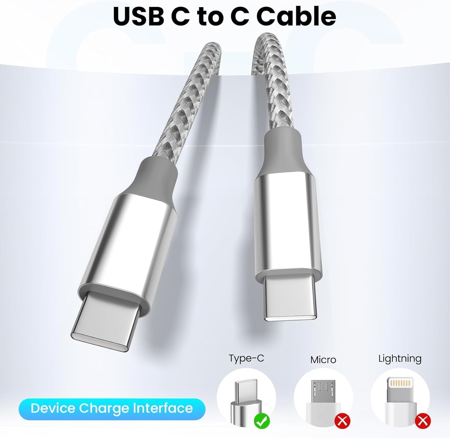 Detalle 2 de KYEHD USB C Cable 10FT 60W fast charging cable