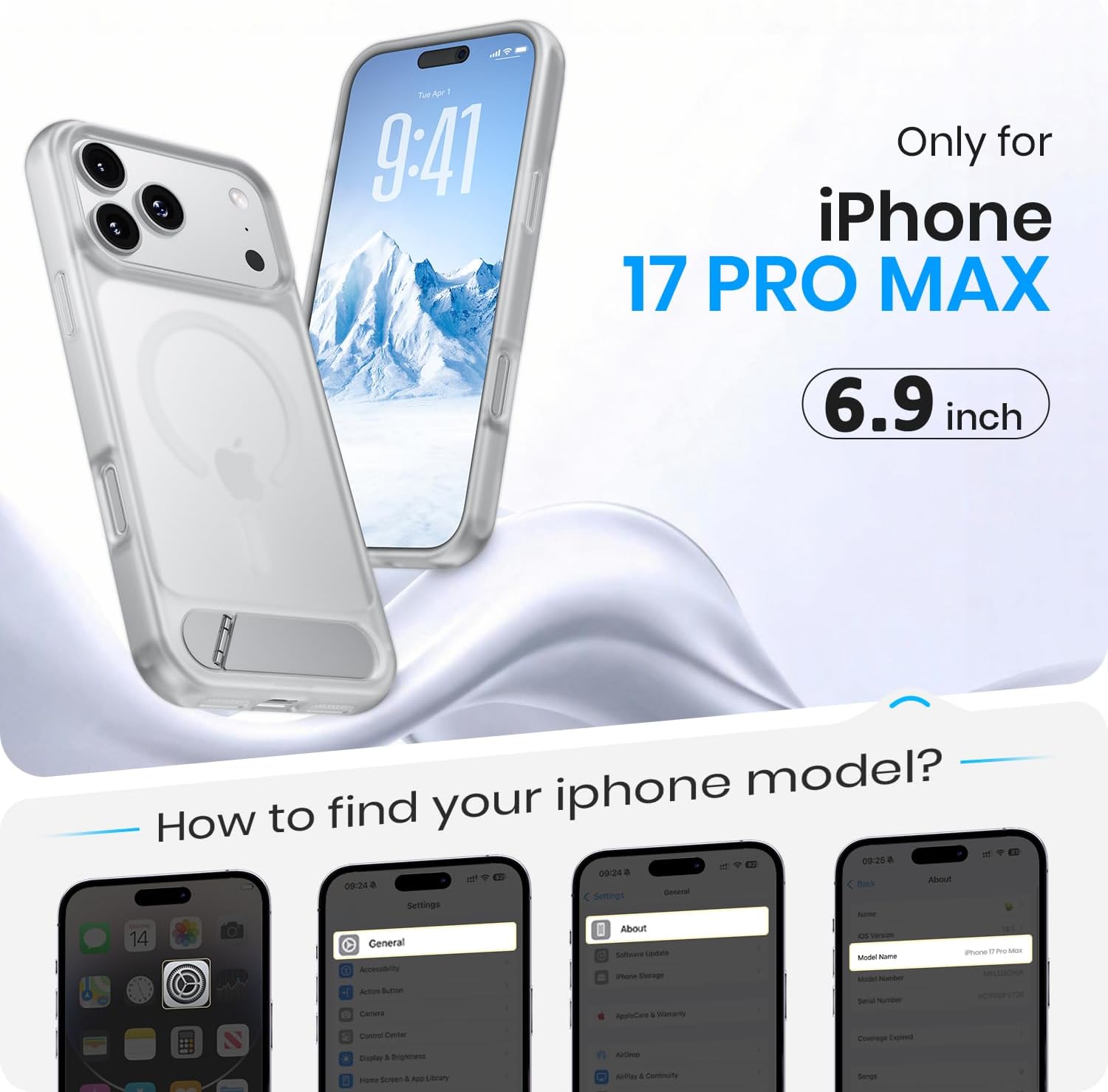 Detalle de Hoerrye Magnetic Case for iPhone 17 Pro Max with Built-in Stand and MagSafe Compatibility