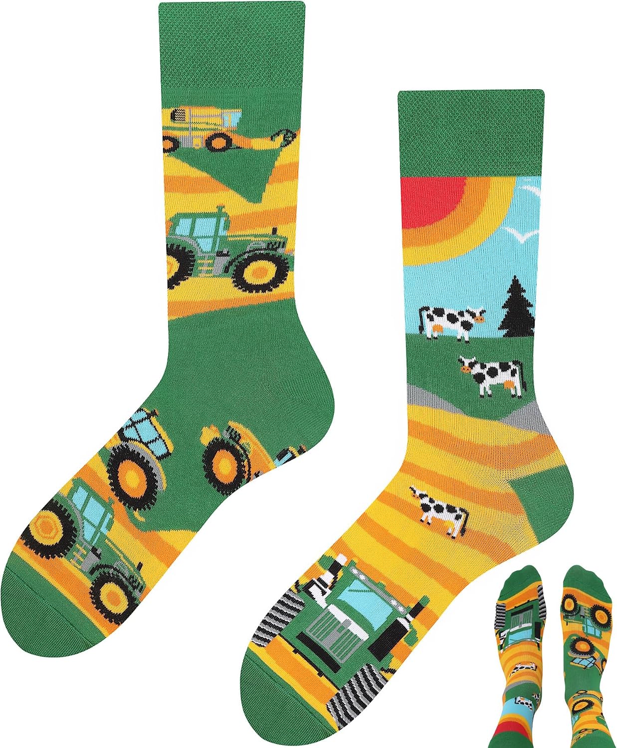 Detalle de TODO Colours Lustige Socken mit Motiv – Mehrfarbige Traktor- und Dorf-Motivsocken