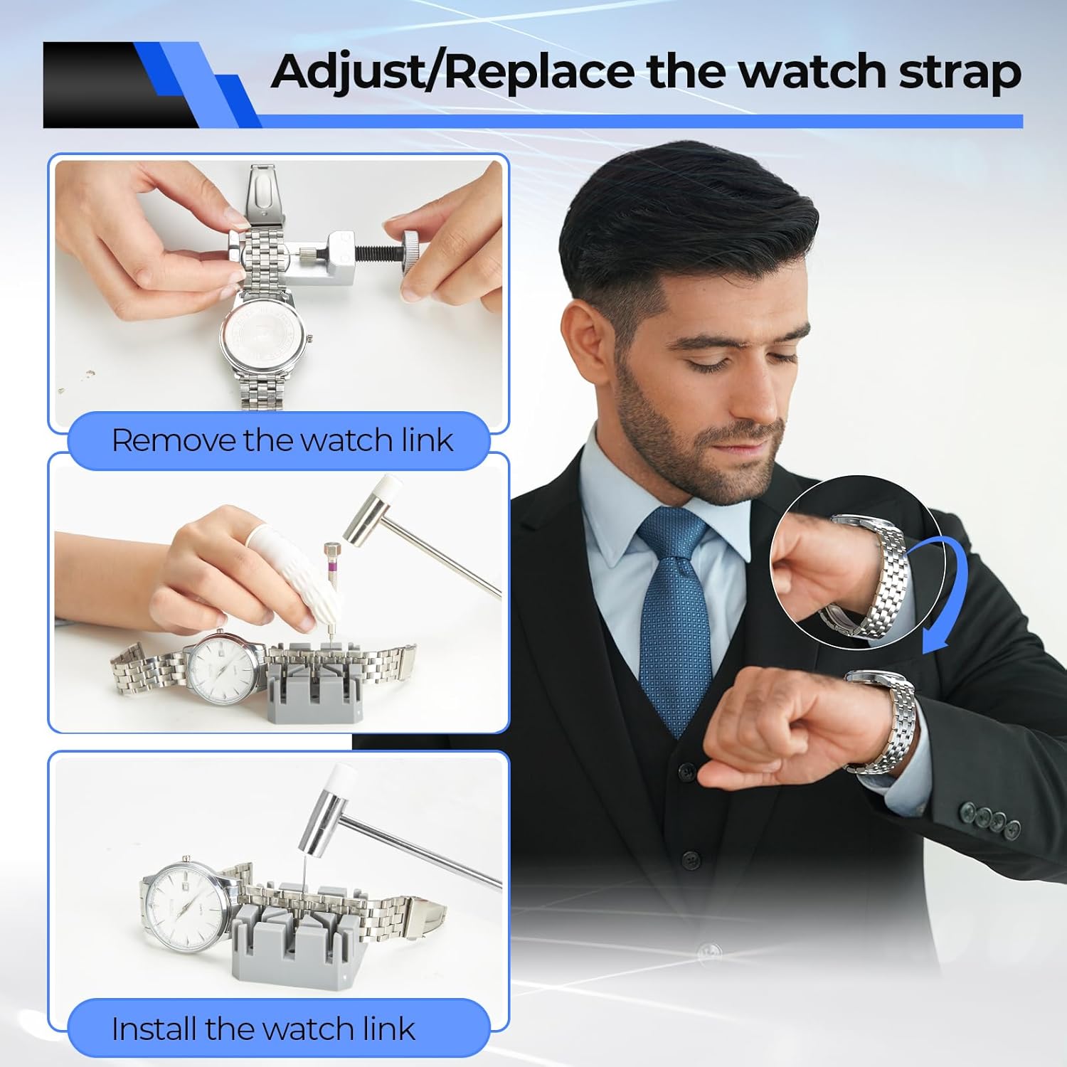 Detalle de Ohuhu 192-Piece Watch Repair Kit with Heavy-Duty Steel Tools and PU Case