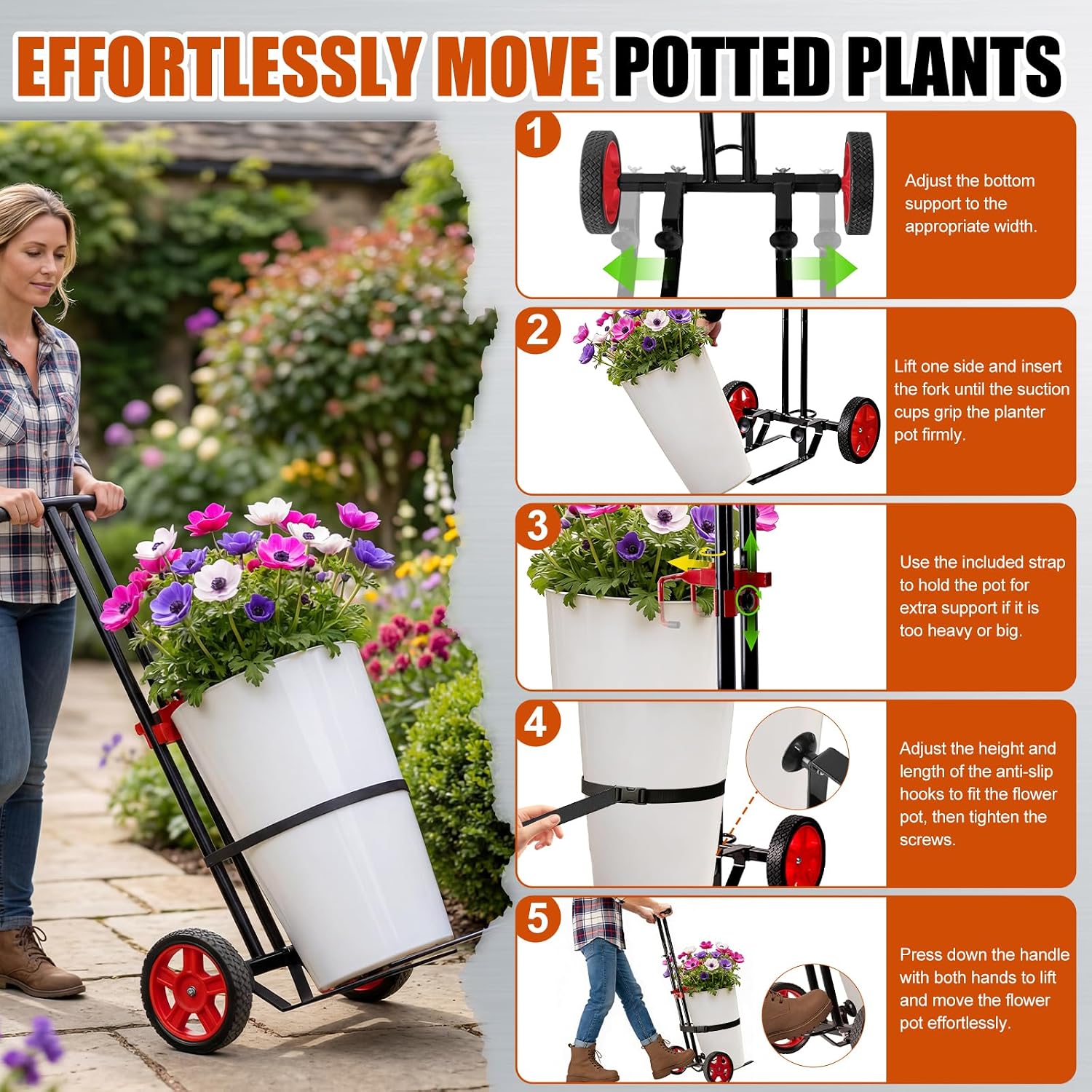 Thumbnail 6 de ZT-HPTC Plant Caddy with Wheels, 175 lb Capacity, Adjustable Arms