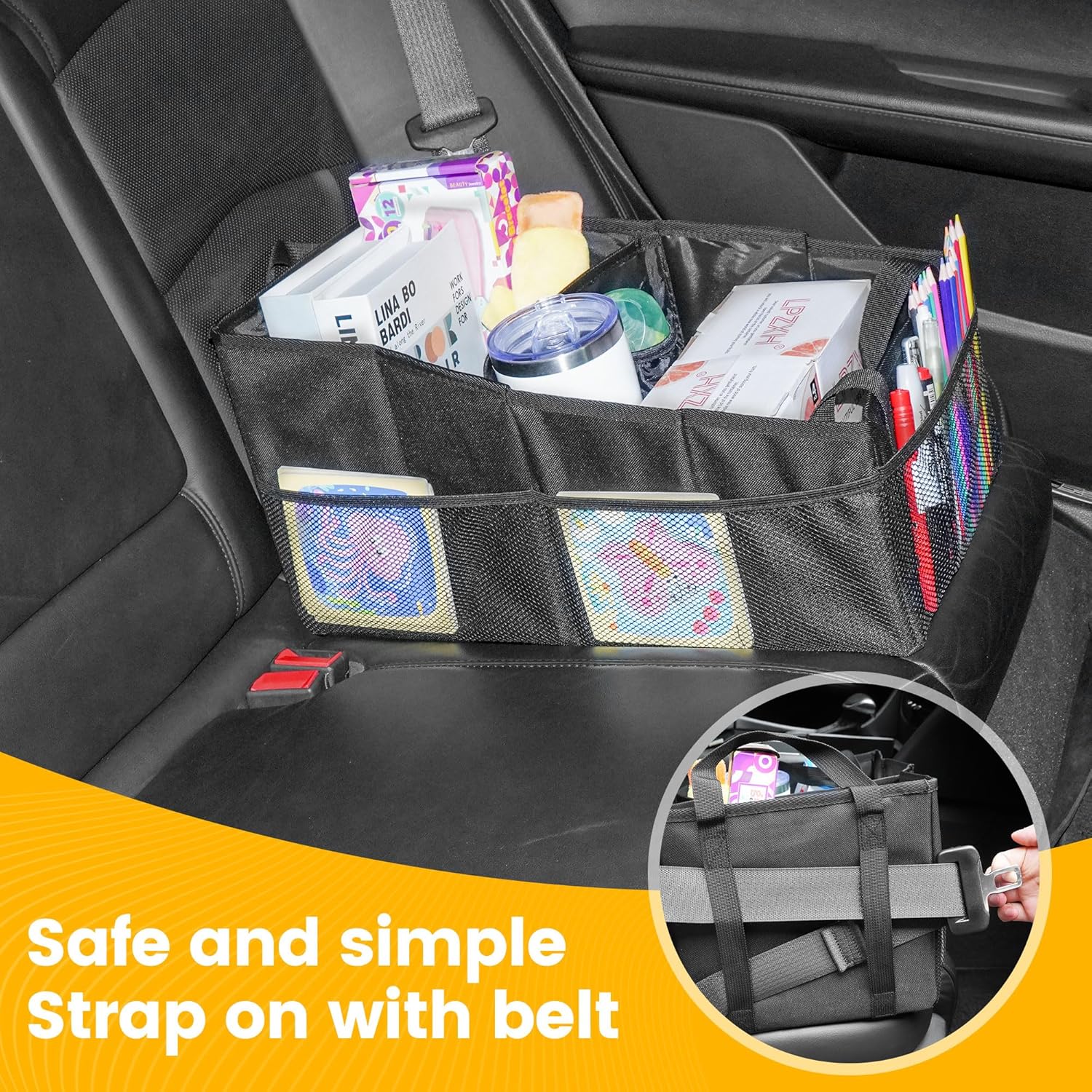 Thumbnail 2 de Kinder-Auto-Organizer Zouway für Rücksitz & Beifahrersitz – zusammenklappbare Aufbewahrungsbox mit Netztaschen