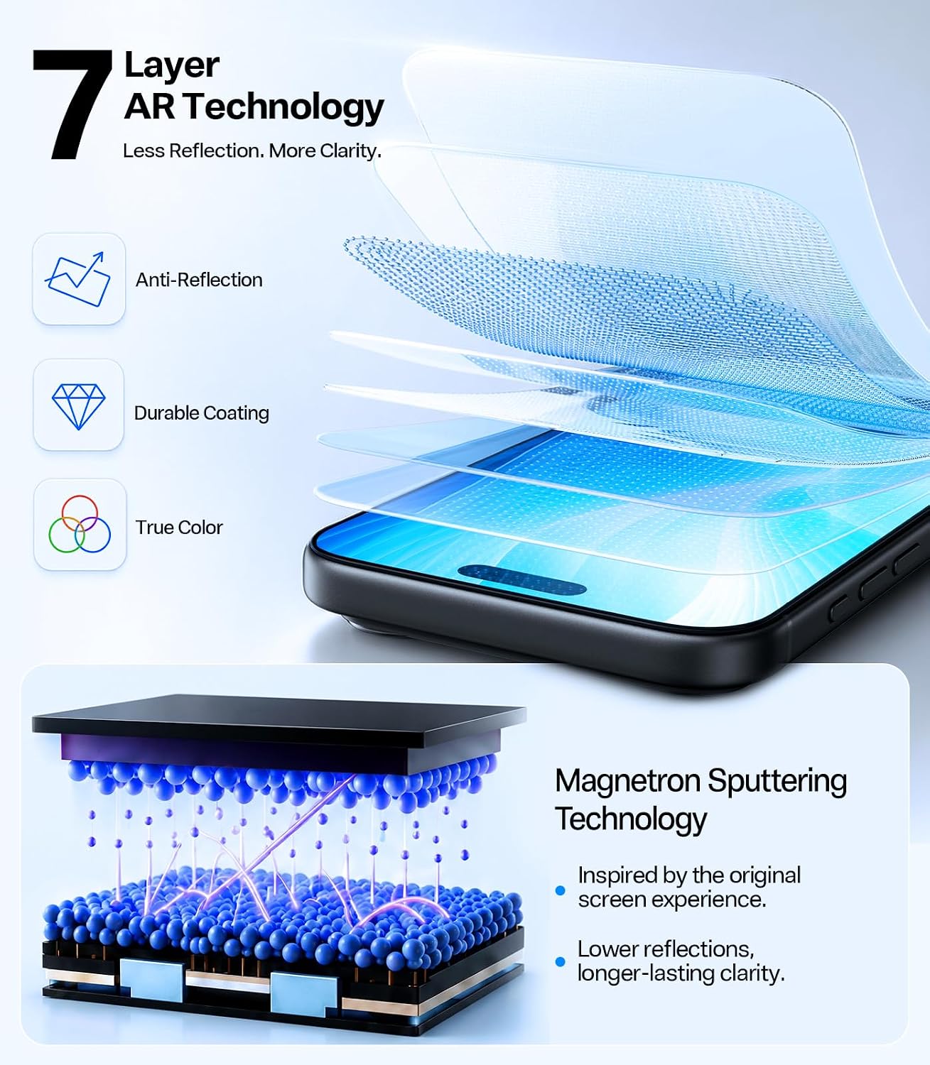 Detalle de TORRAS SunView AR Screen Protector for iPhone 18 Pro Max, Anti-Reflective 2-Pack