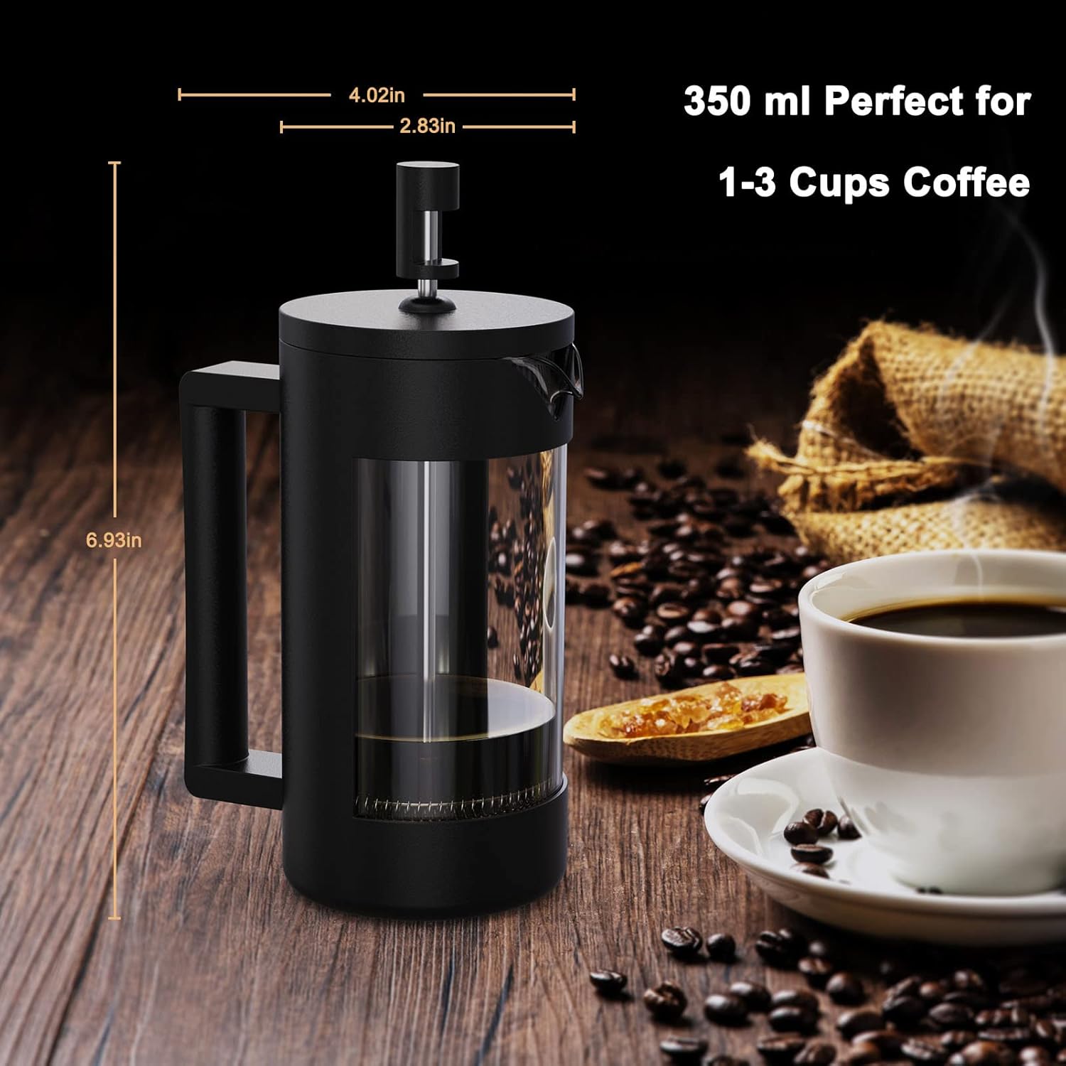 Thumbnail 2 de RAINBEAN Cafetiere Coffee Press (2 cups / 350ml) with 3-stage filtration, borosilicate glass French press