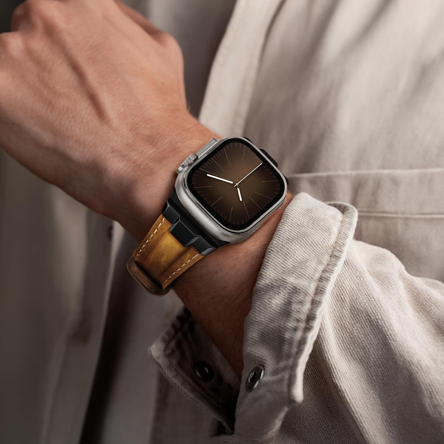 Detalle 2 de Suitisbest Leather Apple Watch Band, Natural Cowhide, Adjustable Fit, Tang Buckle