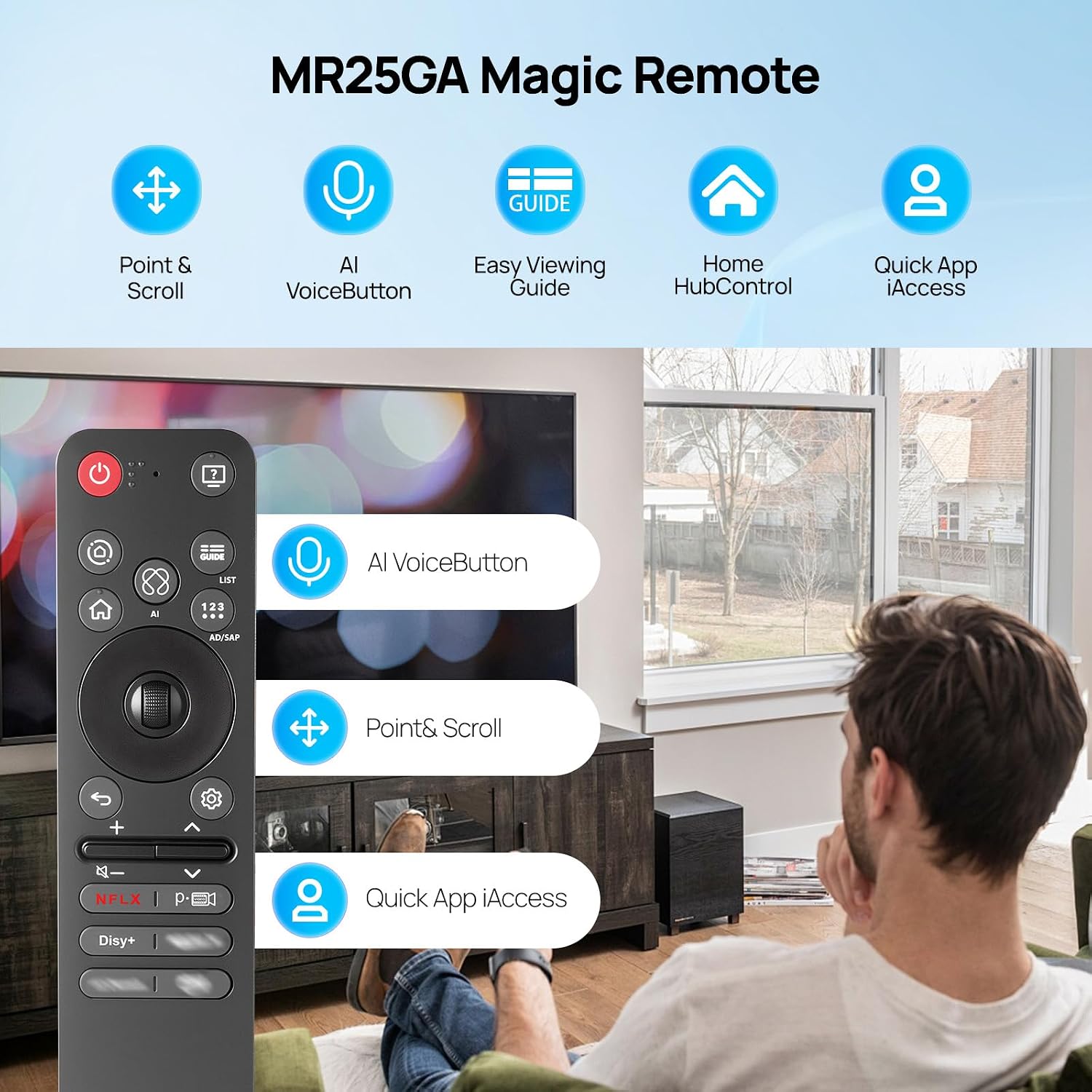 Detalle 2 de Universal-Ersatzfernbedienung MR25GA AI Smart TV für LG 2025 Modelle – mit Sprachsteuerung, Pointer und Scrollrad